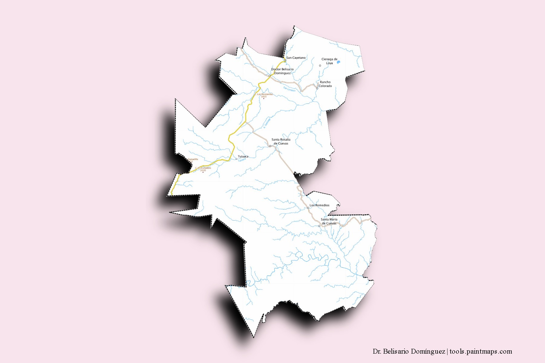 Dr. Belisario Domínguez neighborhoods and villages map with 3D shadow effect