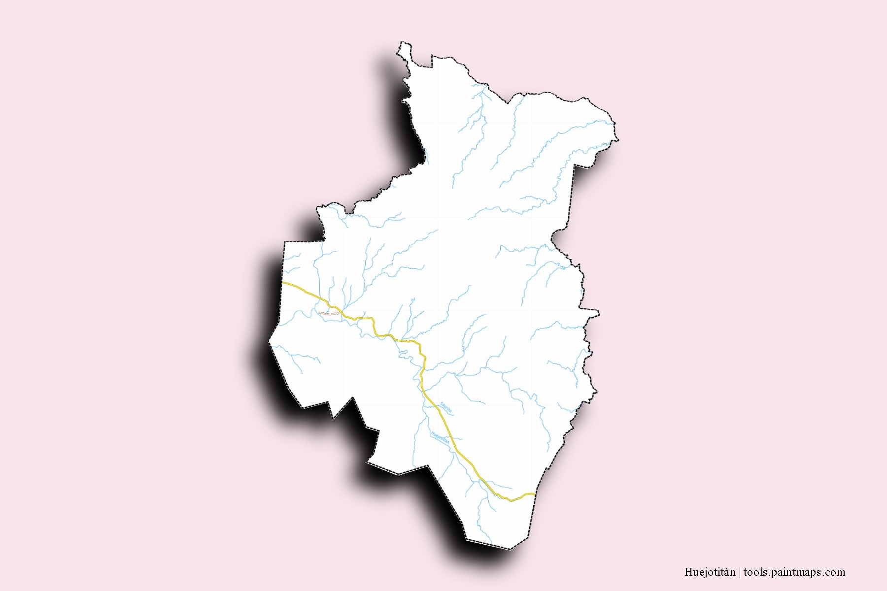 Huejotitán neighborhoods and villages map with 3D shadow effect