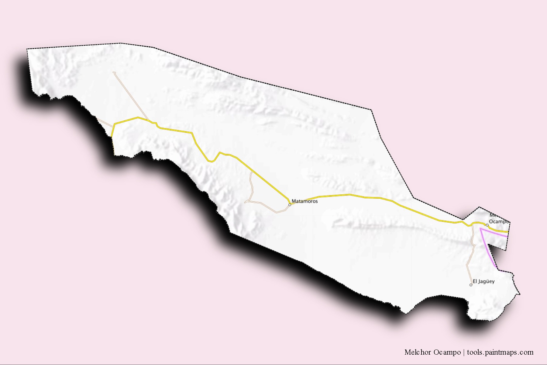 Melchor Ocampo neighborhoods and villages map with 3D shadow effect