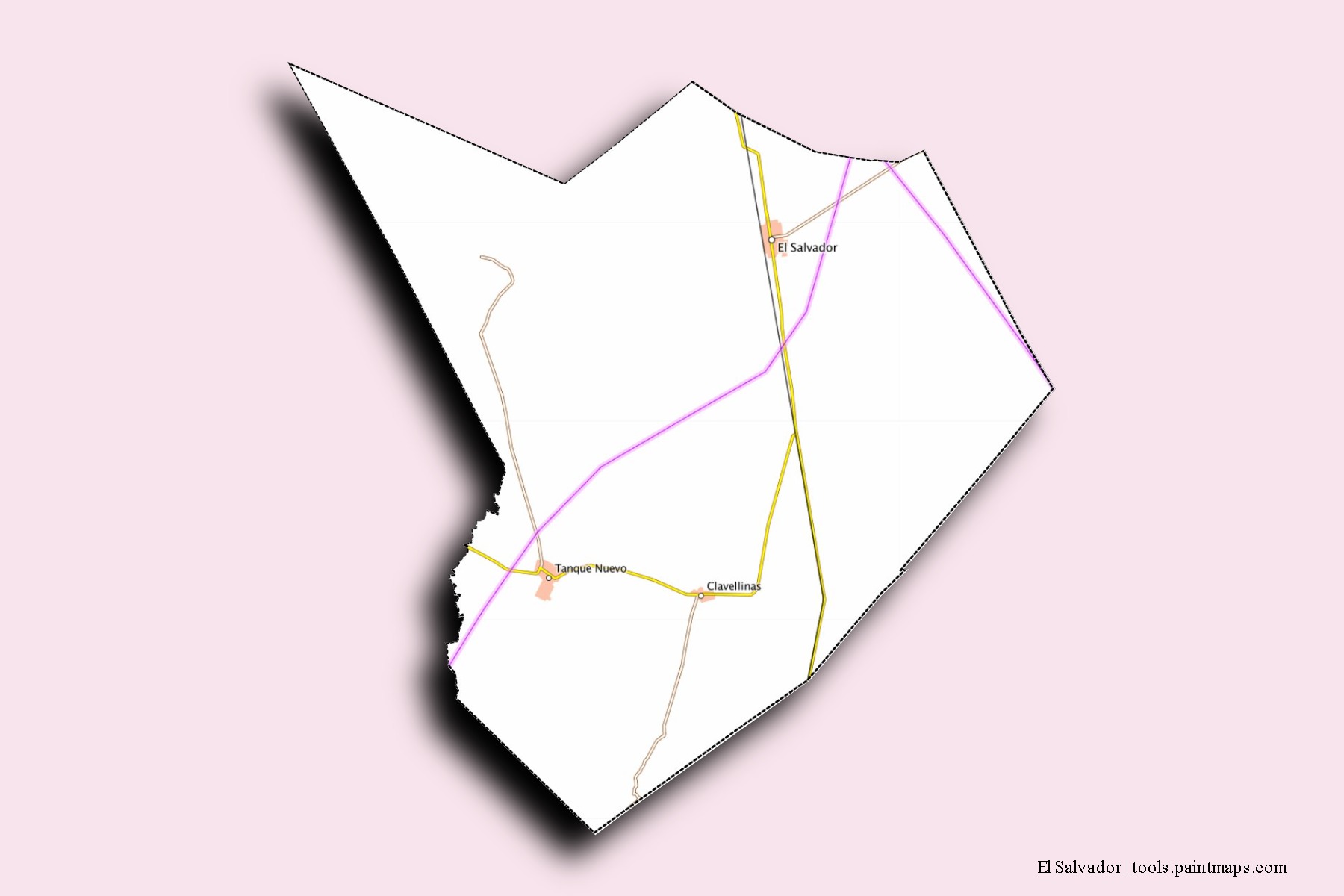 El Salvador neighborhoods and villages map with 3D shadow effect