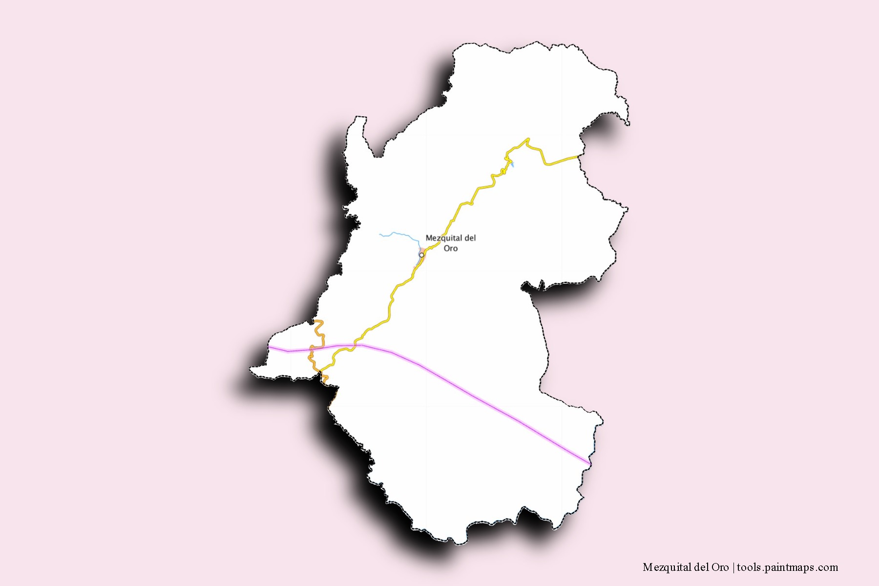 Mapa de barrios y pueblos de Mezquital del Oro con efecto de sombra 3D