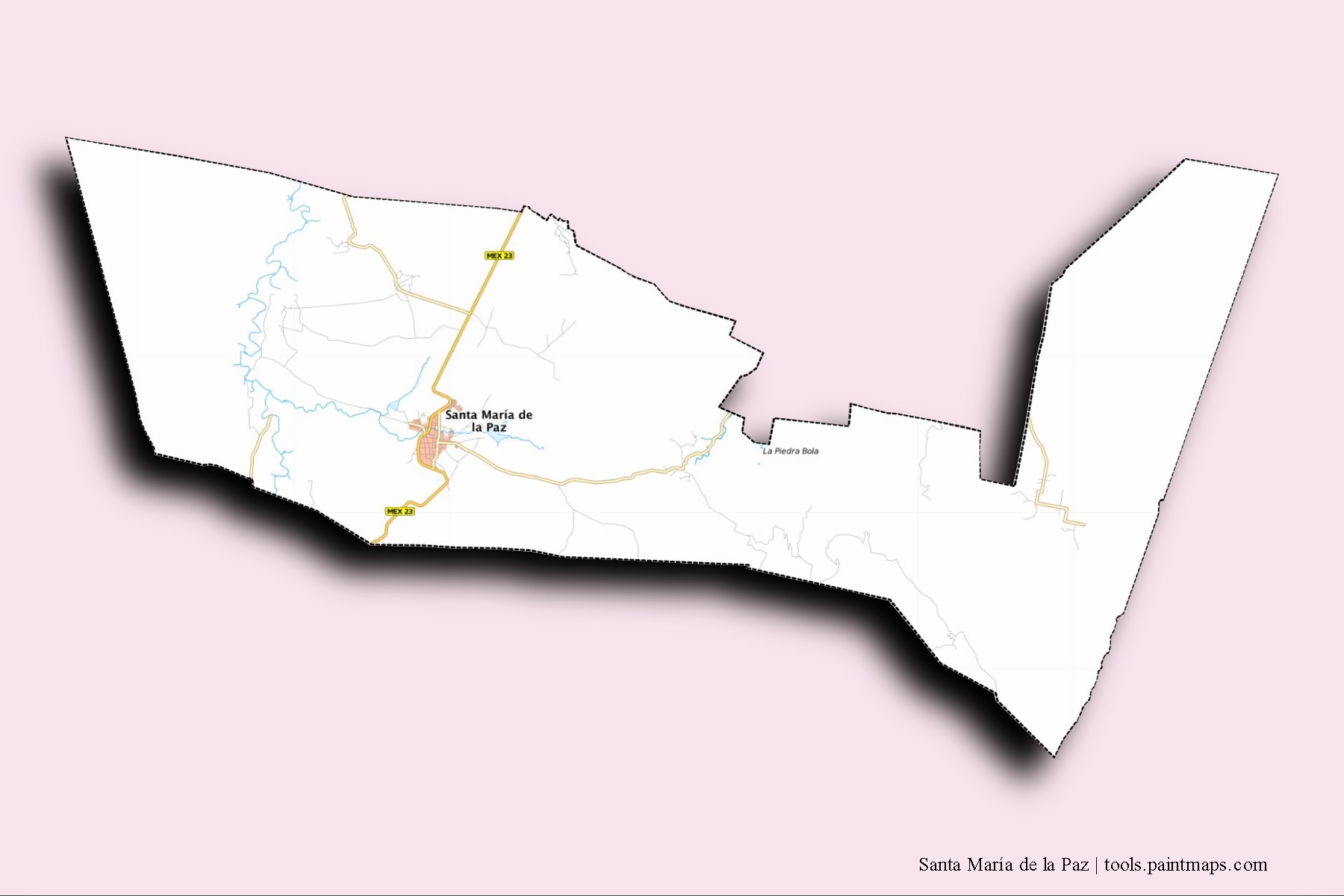 3D gölge efektli Santa María de la Paz mahalleleri ve köyleri haritası