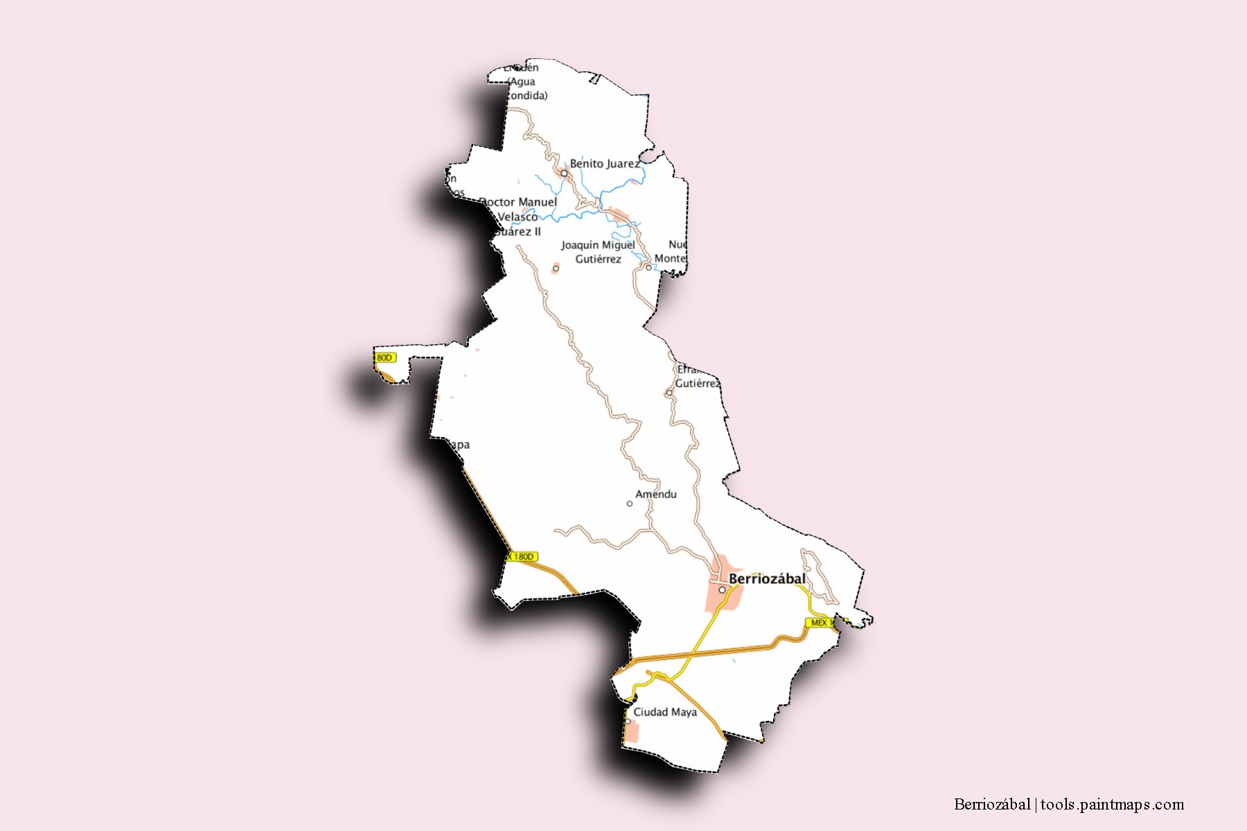 Mapa de barrios y pueblos de Berriozábal con efecto de sombra 3D