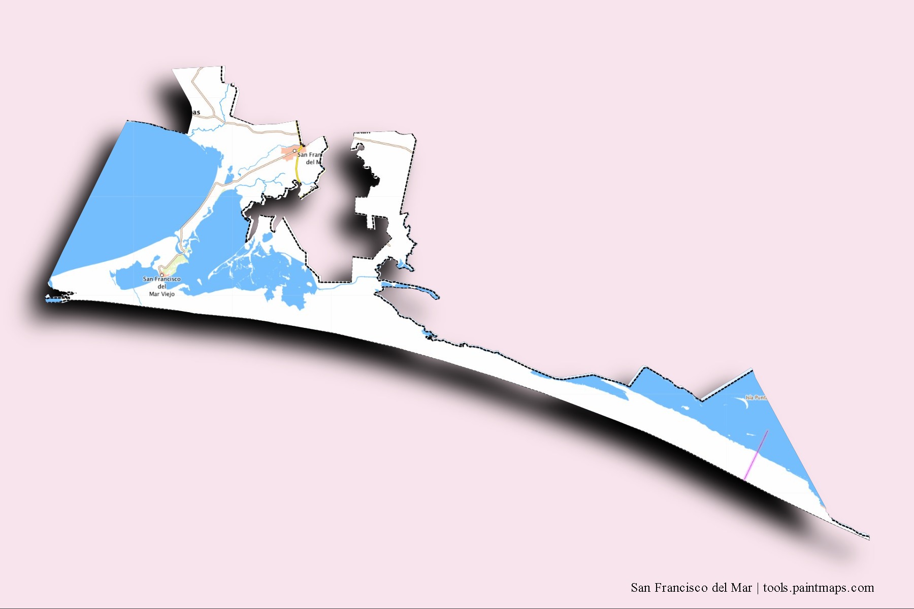 San Francisco del Mar neighborhoods and villages map with 3D shadow effect