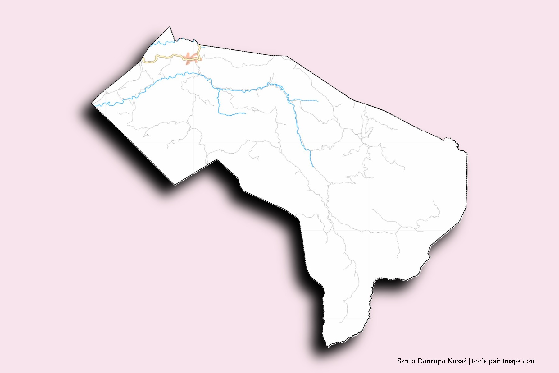 Mapa de barrios y pueblos de Santo Domingo Nuxaá con efecto de sombra 3D