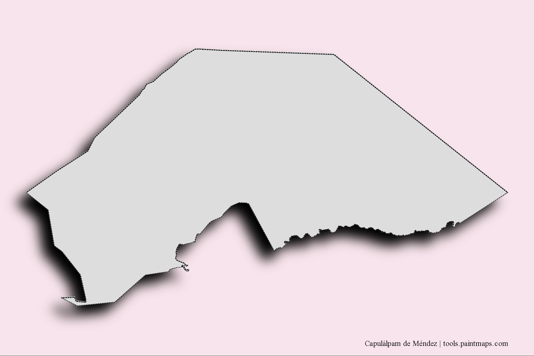 Mapa de barrios y pueblos de Capulálpam de Méndez con efecto de sombra 3D