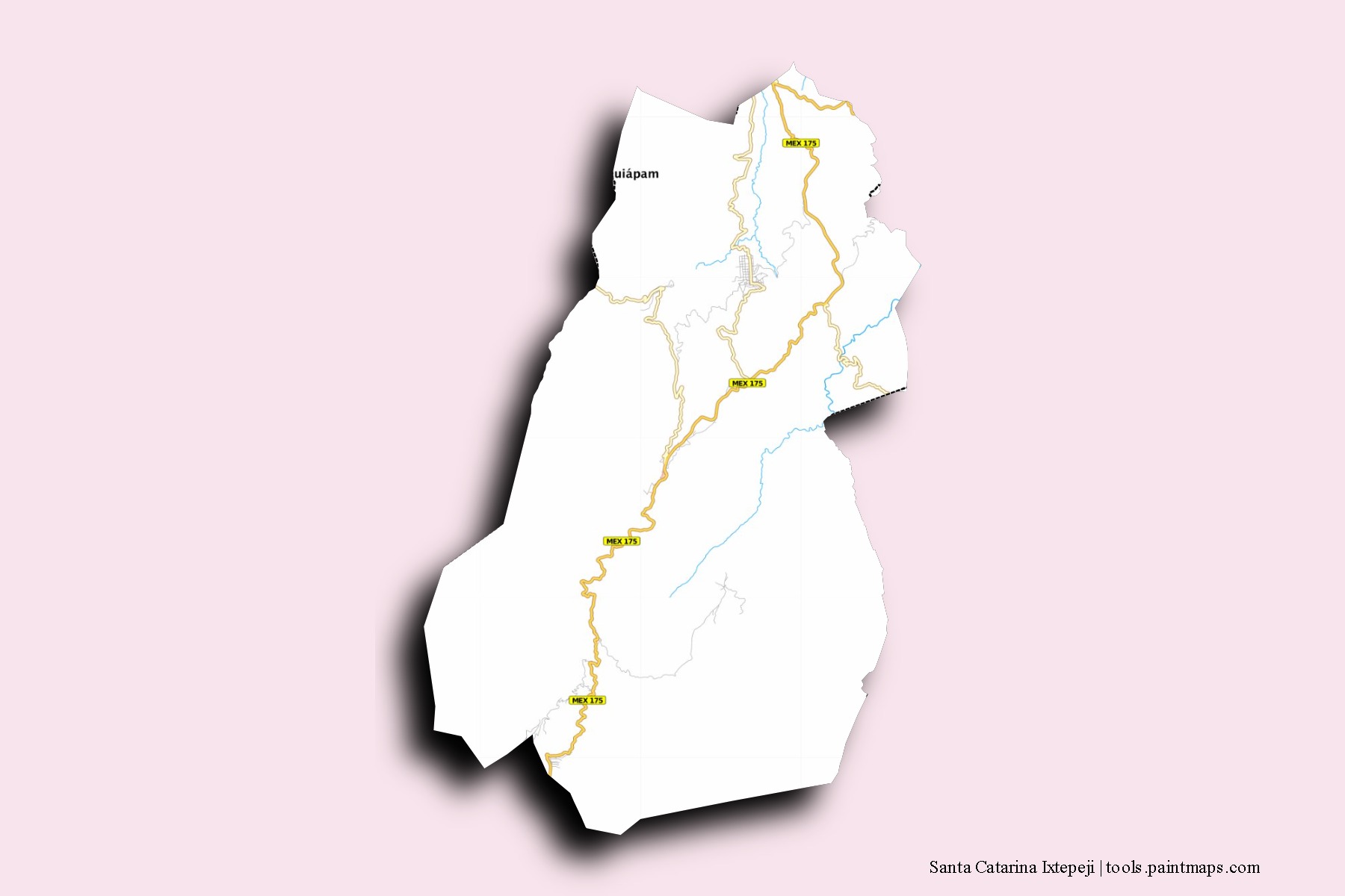 Santa Catarina Ixtepeji neighborhoods and villages map with 3D shadow effect