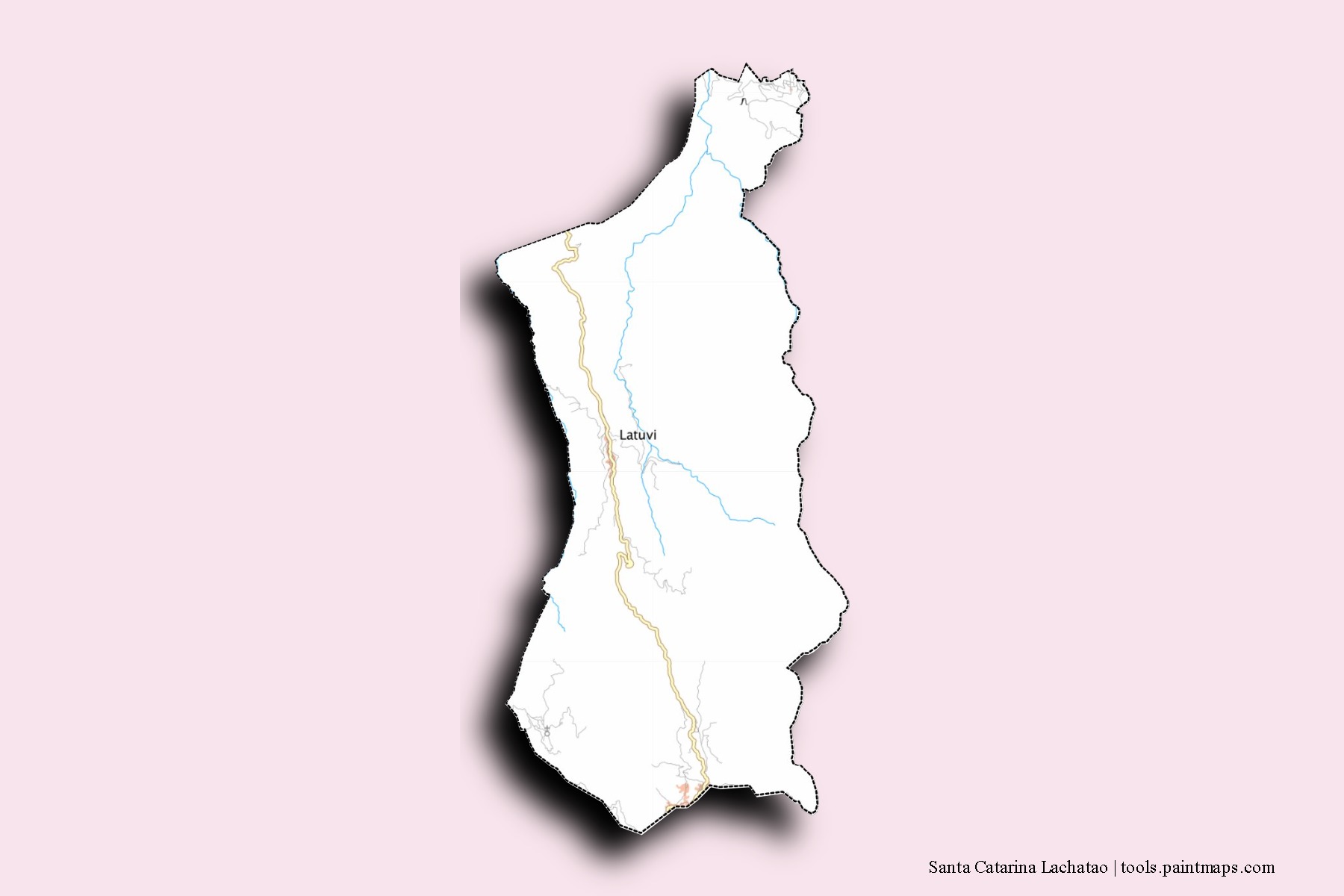 Mapa de barrios y pueblos de Santa Catarina Lachatao con efecto de sombra 3D