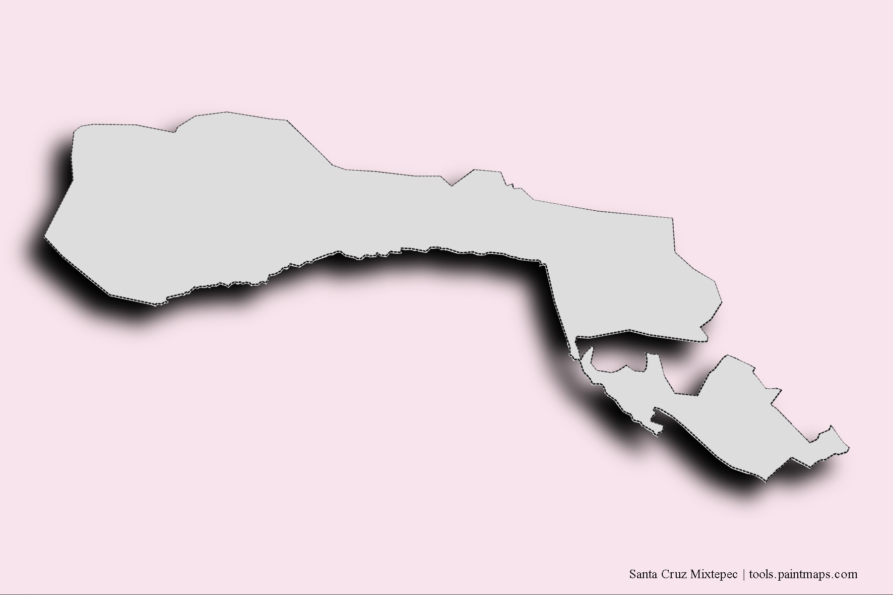 Santa Cruz Mixtepec neighborhoods and villages map with 3D shadow effect