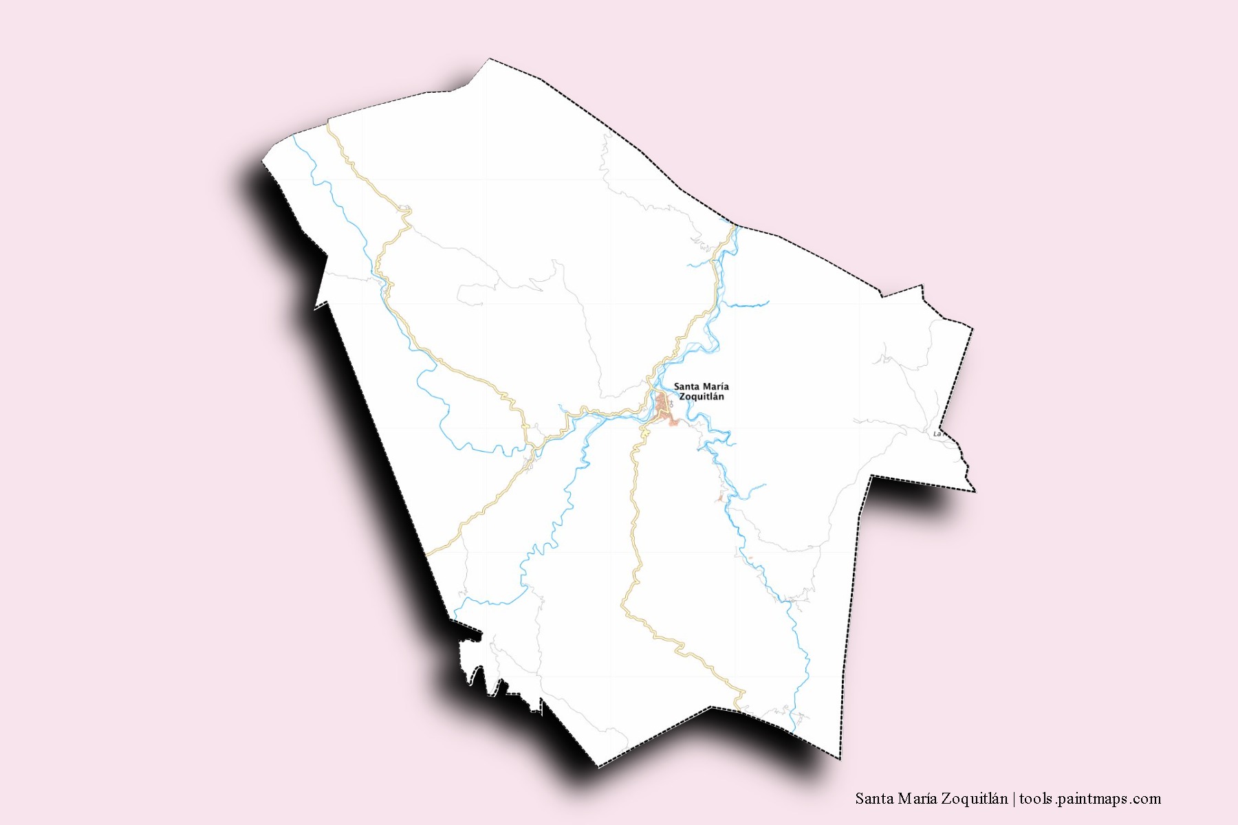 Mapa de barrios y pueblos de Santa María Zoquitlán con efecto de sombra 3D
