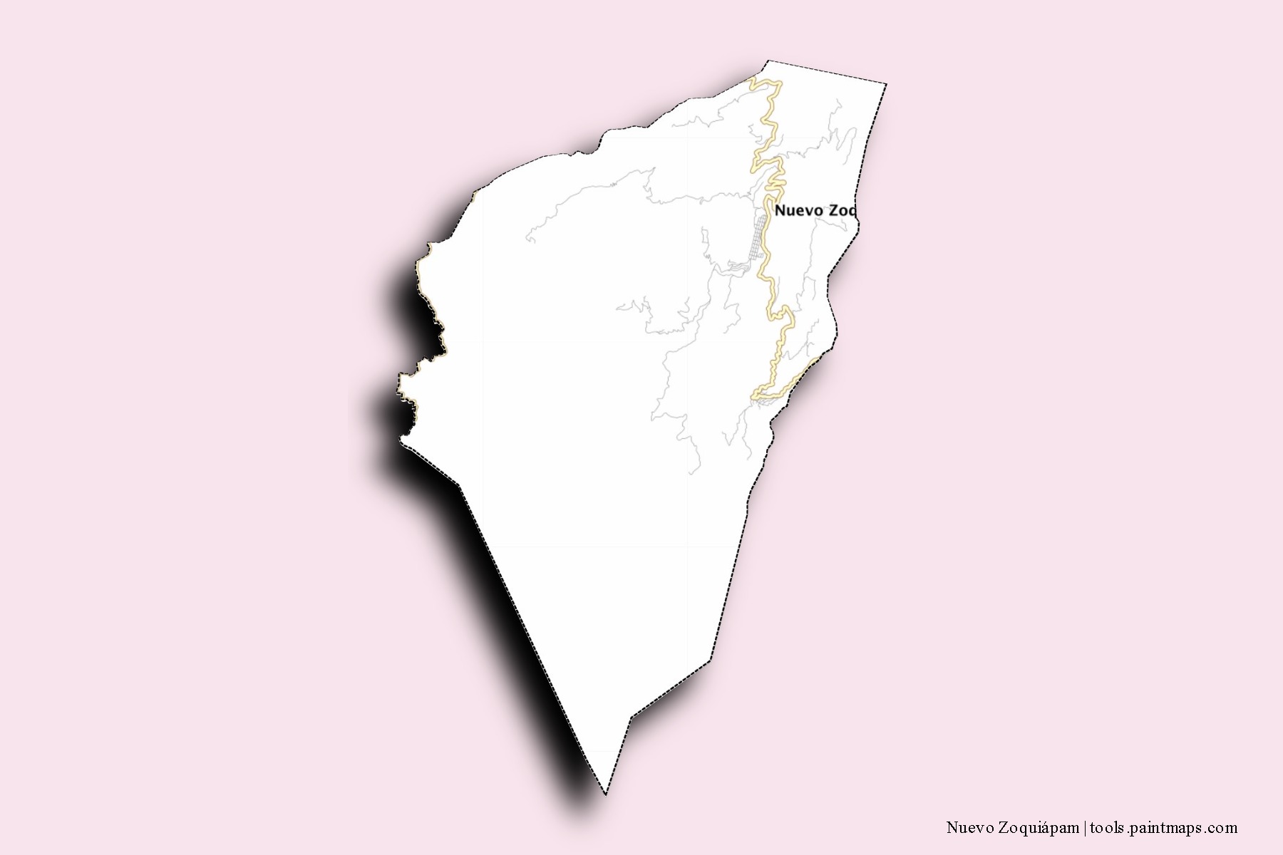 Mapa de barrios y pueblos de Nuevo Zoquiápam con efecto de sombra 3D