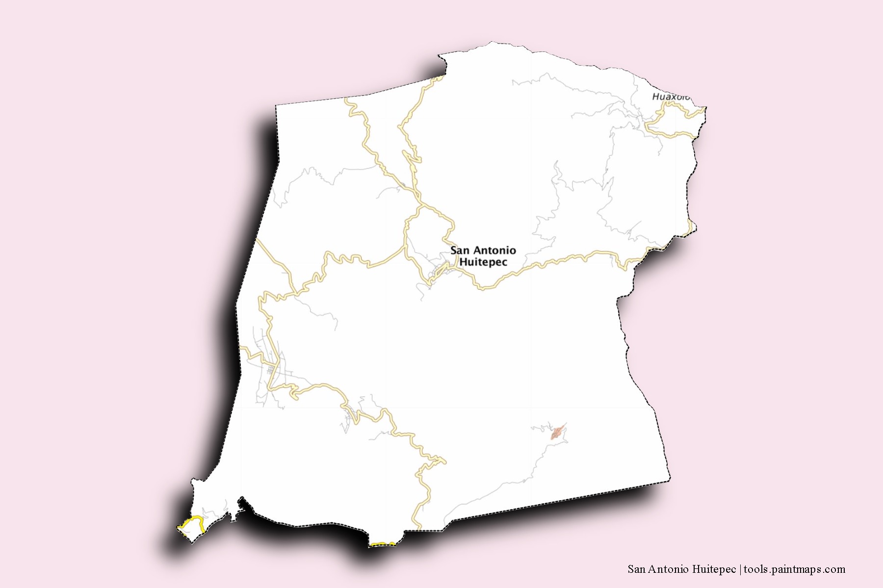 Mapa de barrios y pueblos de San Antonio Huitepec con efecto de sombra 3D