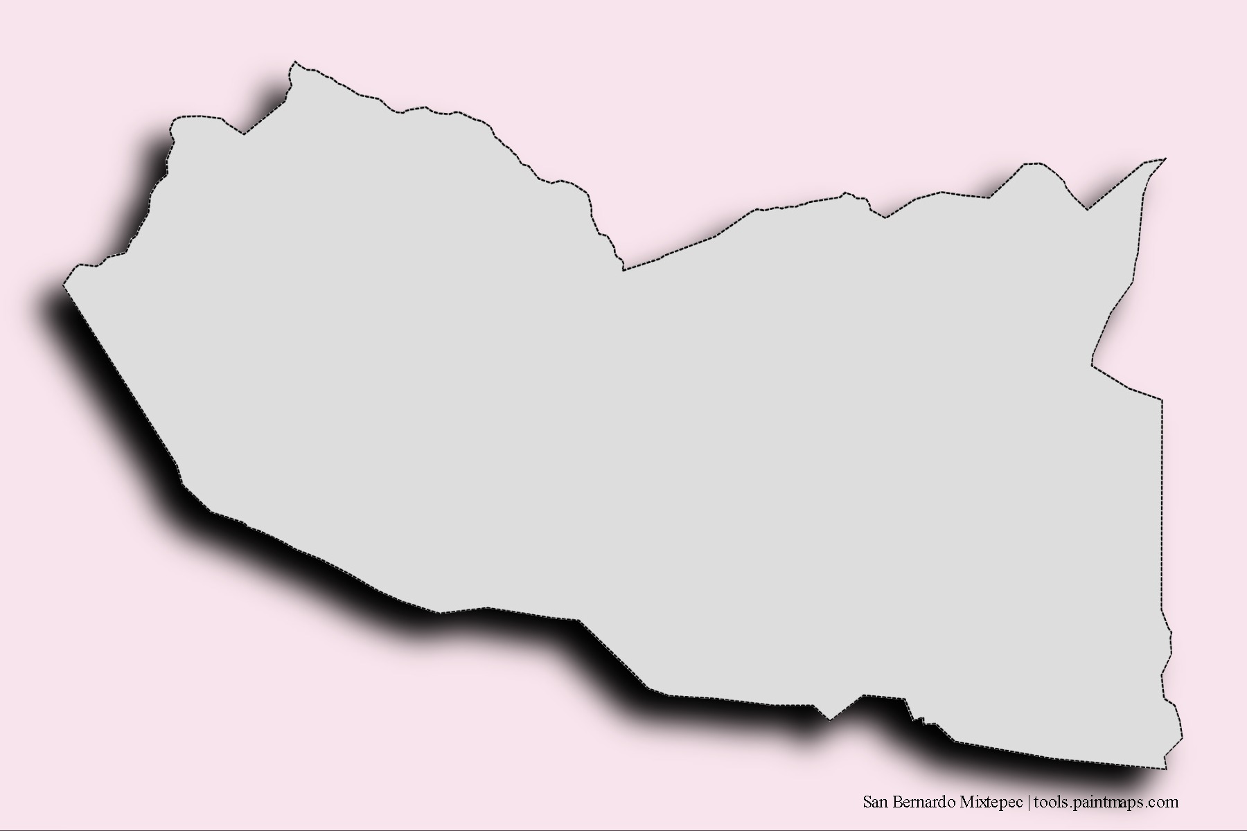 Mapa de barrios y pueblos de San Bernardo Mixtepec con efecto de sombra 3D