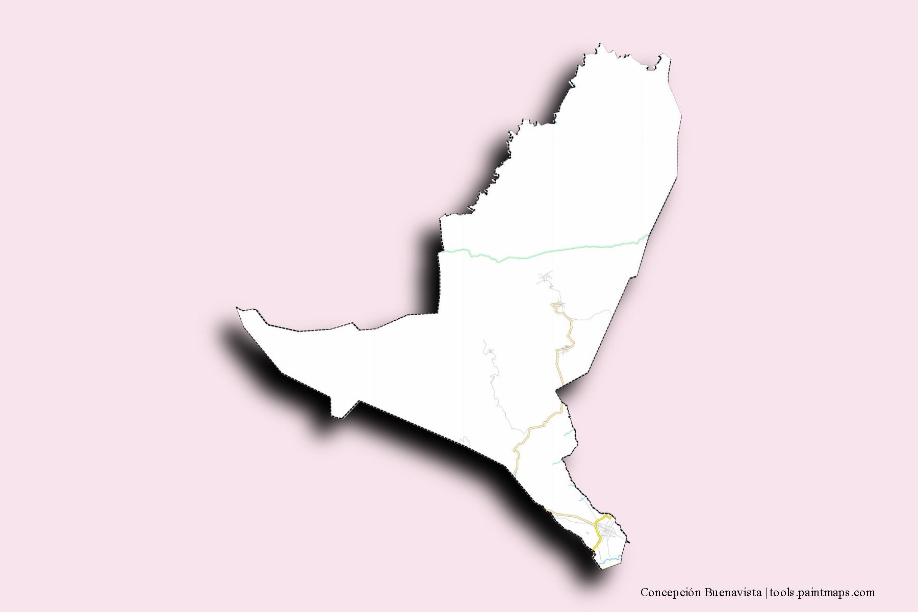 Mapa de barrios y pueblos de Concepción Buenavista con efecto de sombra 3D