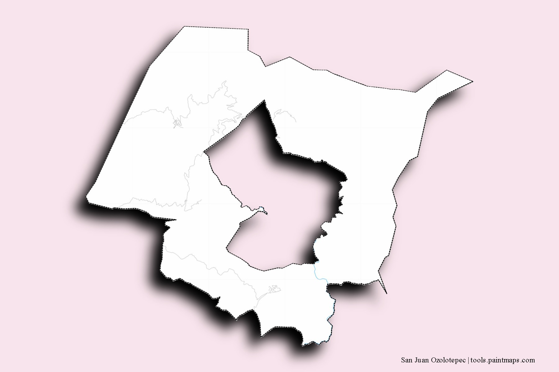 Mapa de barrios y pueblos de San Juan Ozolotepec con efecto de sombra 3D