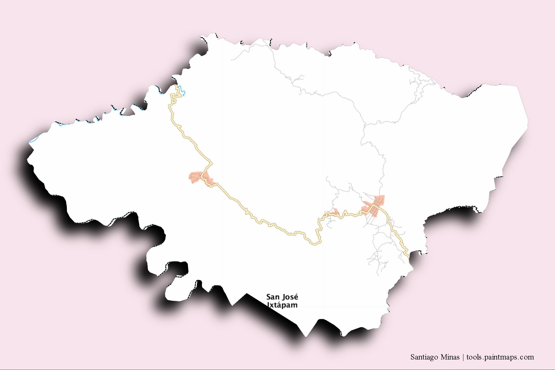 Santiago Minas neighborhoods and villages map with 3D shadow effect