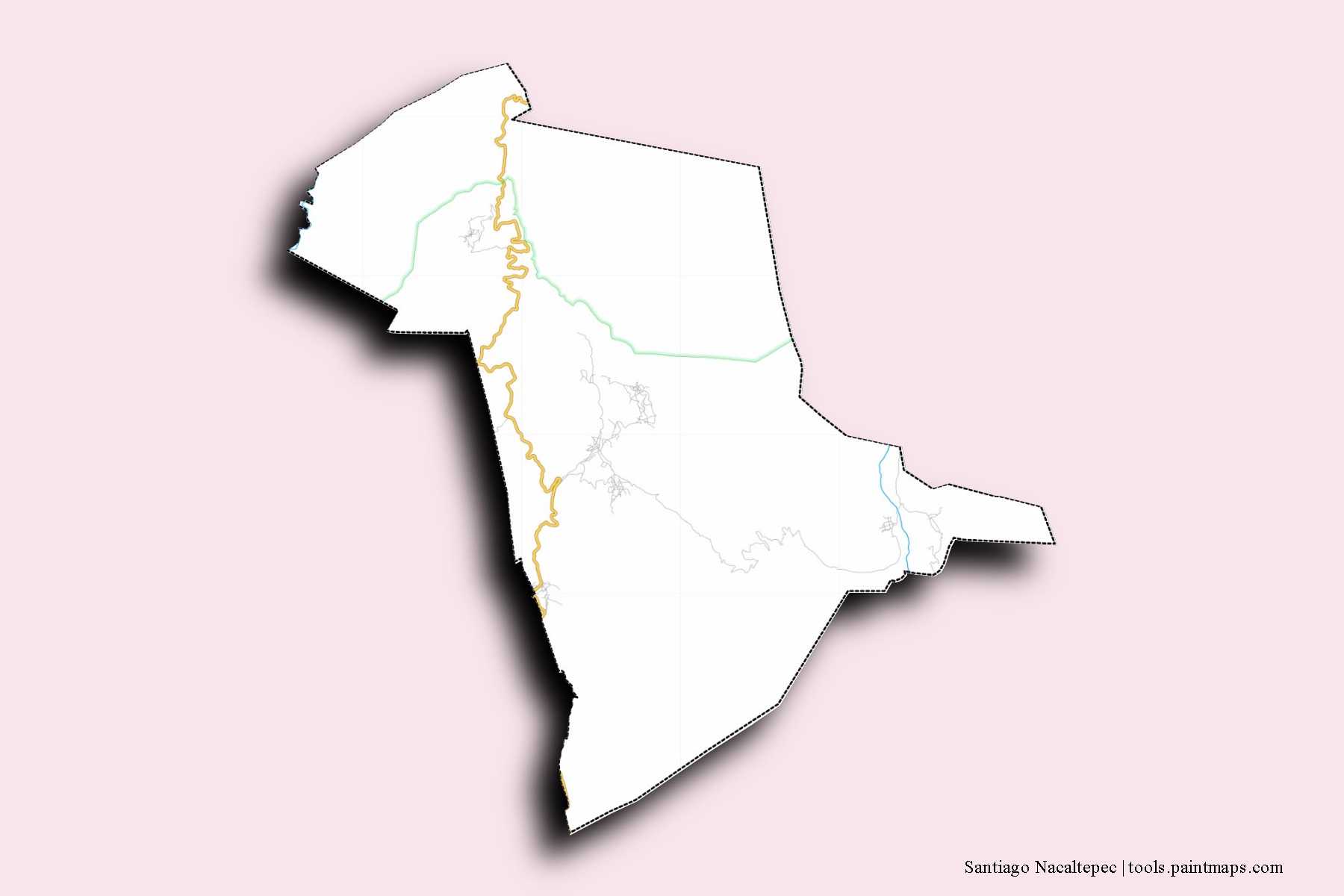 Santiago Nacaltepec neighborhoods and villages map with 3D shadow effect