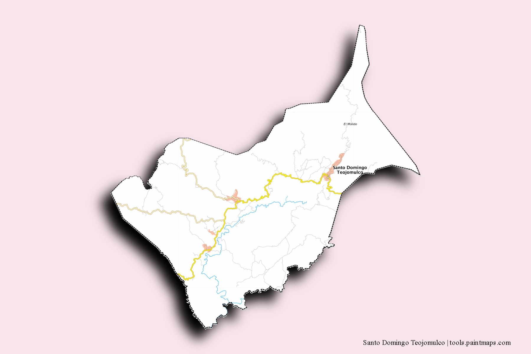 Santo Domingo Teojomulco neighborhoods and villages map with 3D shadow effect