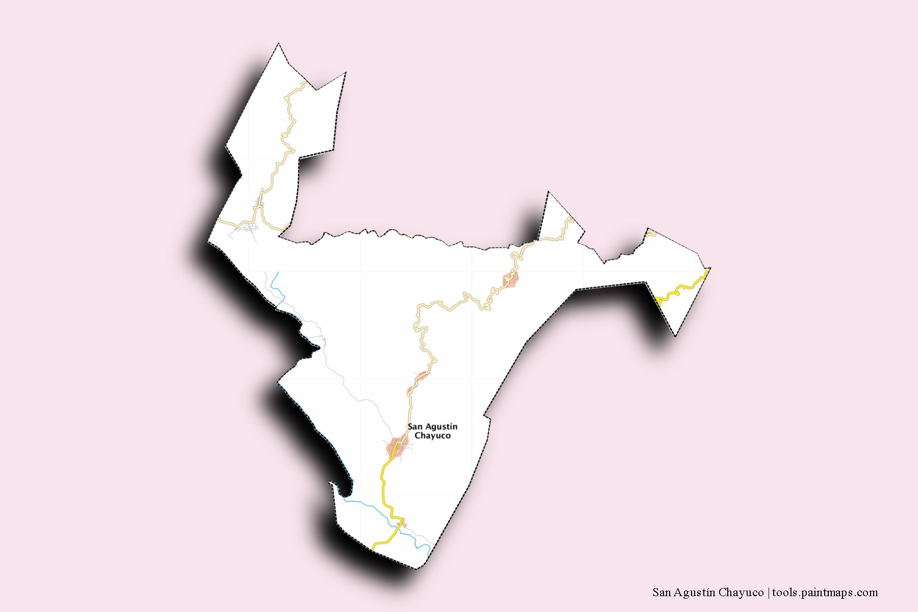 San Agustín Chayuco neighborhoods and villages map with 3D shadow effect