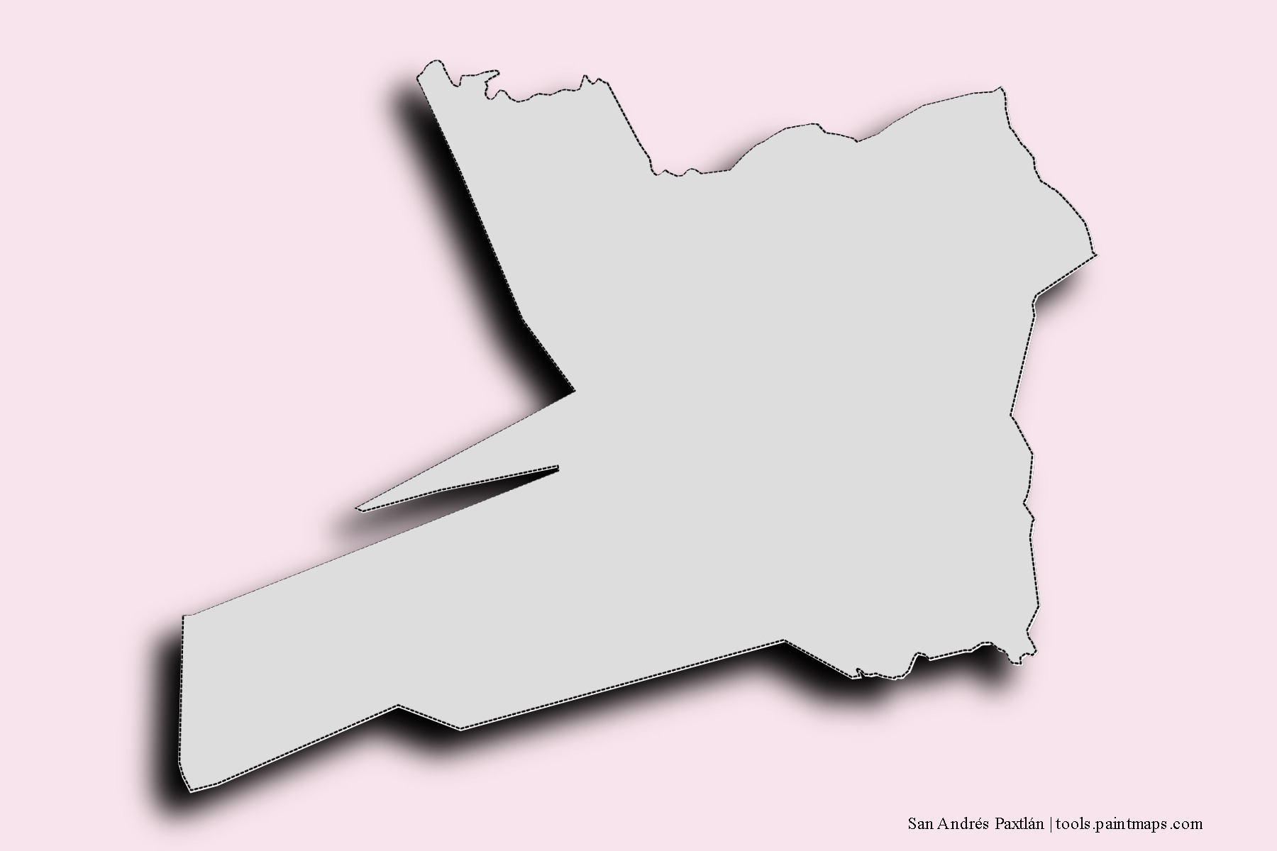 Mapa de barrios y pueblos de San Andrés Paxtlán con efecto de sombra 3D