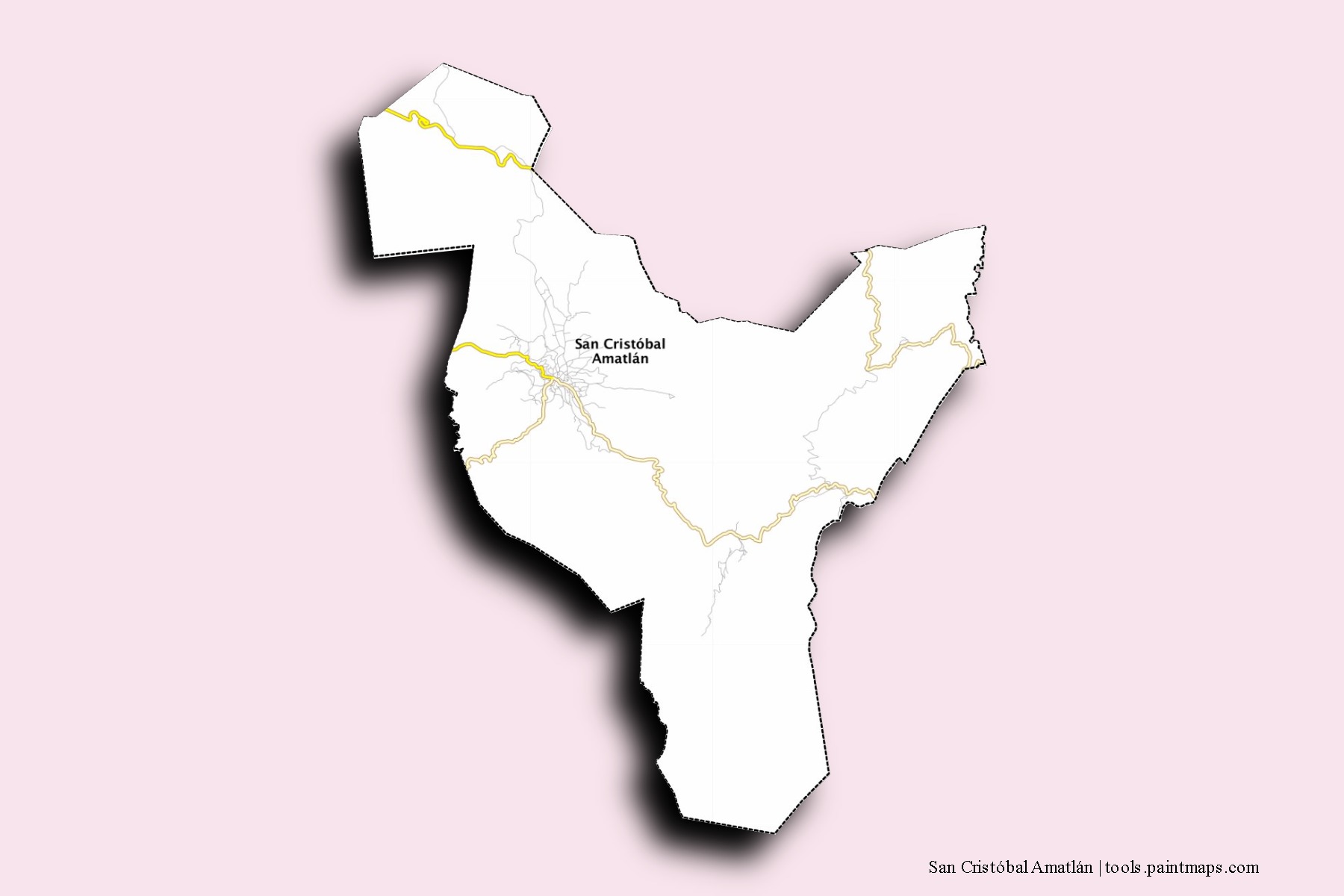 Mapa de barrios y pueblos de San Cristóbal Amatlán con efecto de sombra 3D