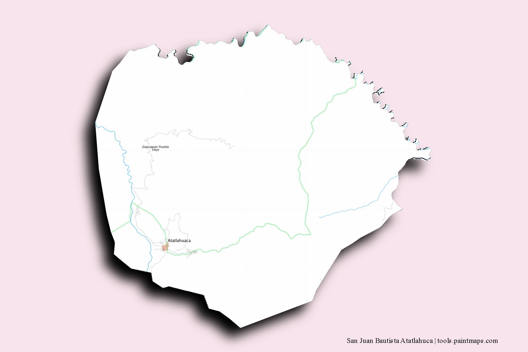 Mapa de barrios y pueblos de San Juan Bautista Atatlahuca con efecto de sombra 3D