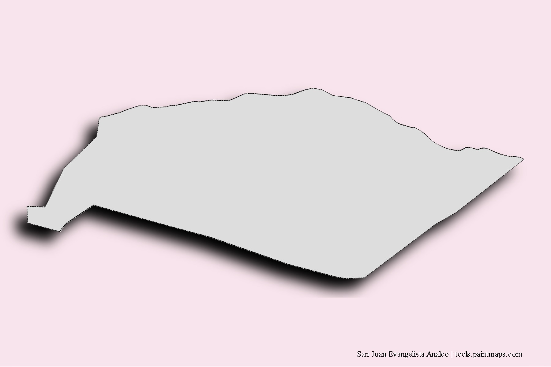 Mapa de barrios y pueblos de San Juan Evangelista Analco con efecto de sombra 3D