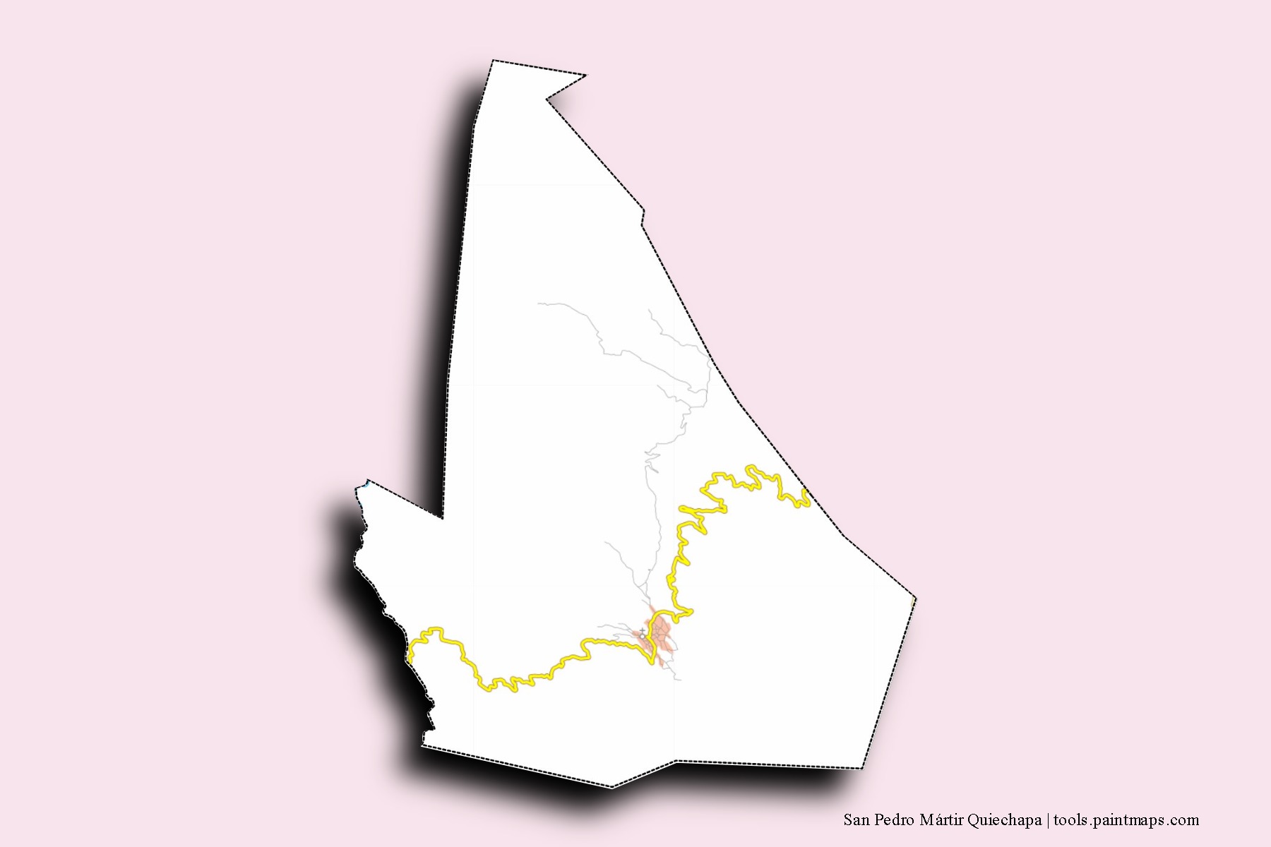 Mapa de barrios y pueblos de San Pedro Mártir Quiechapa con efecto de sombra 3D