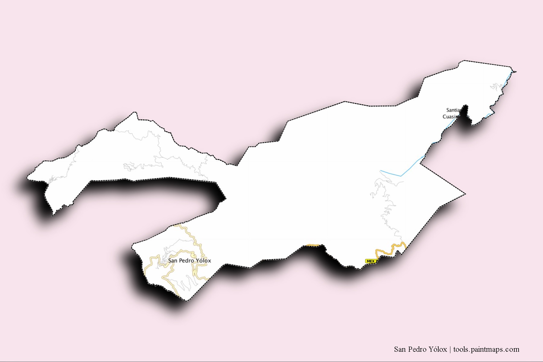 3D gölge efektli San Pedro Yólox mahalleleri ve köyleri haritası