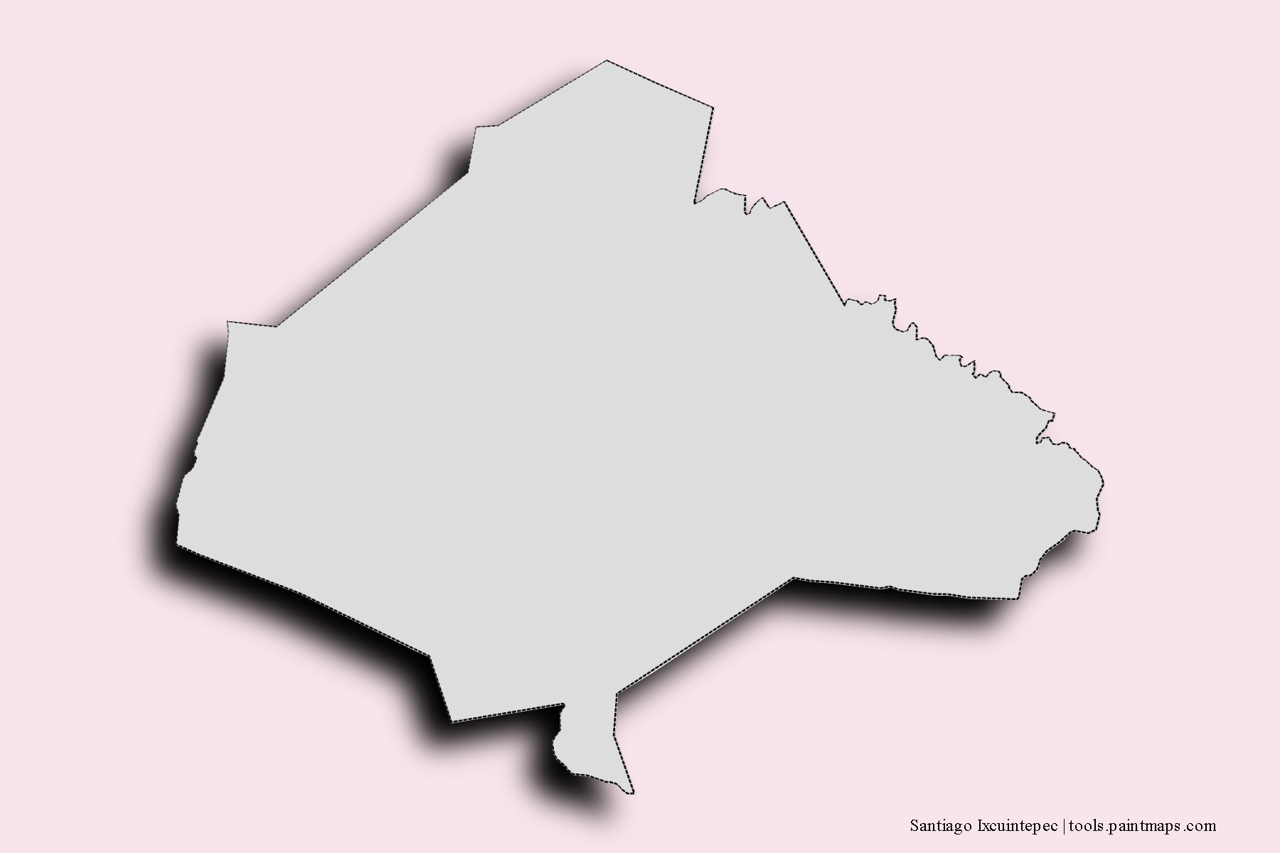 Mapa de barrios y pueblos de Santiago Ixcuintepec con efecto de sombra 3D