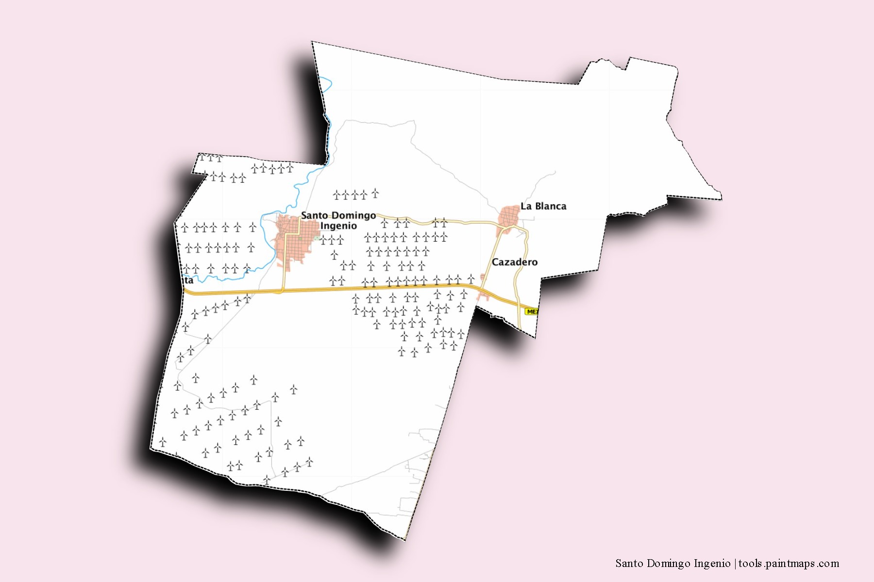 Santo Domingo Ingenio neighborhoods and villages map with 3D shadow effect