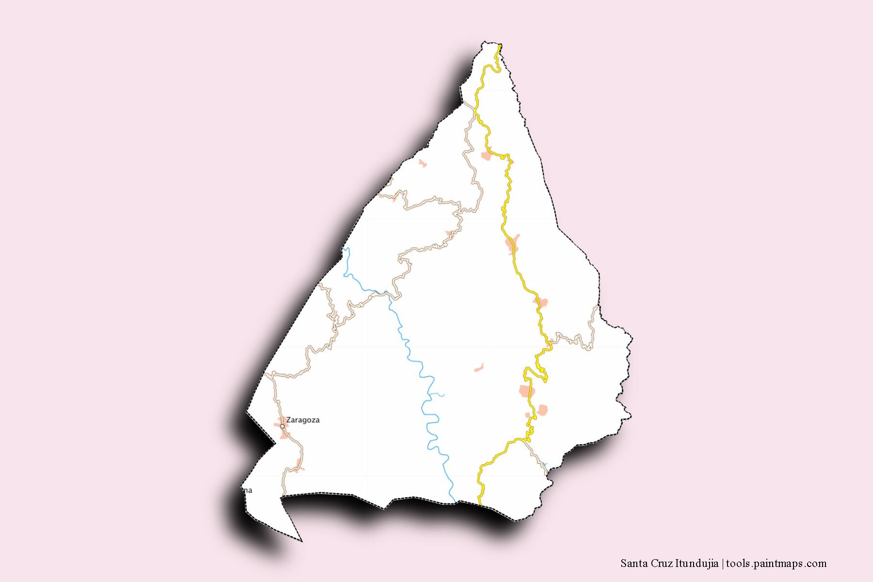 Mapa de barrios y pueblos de Santa Cruz Itundujia con efecto de sombra 3D