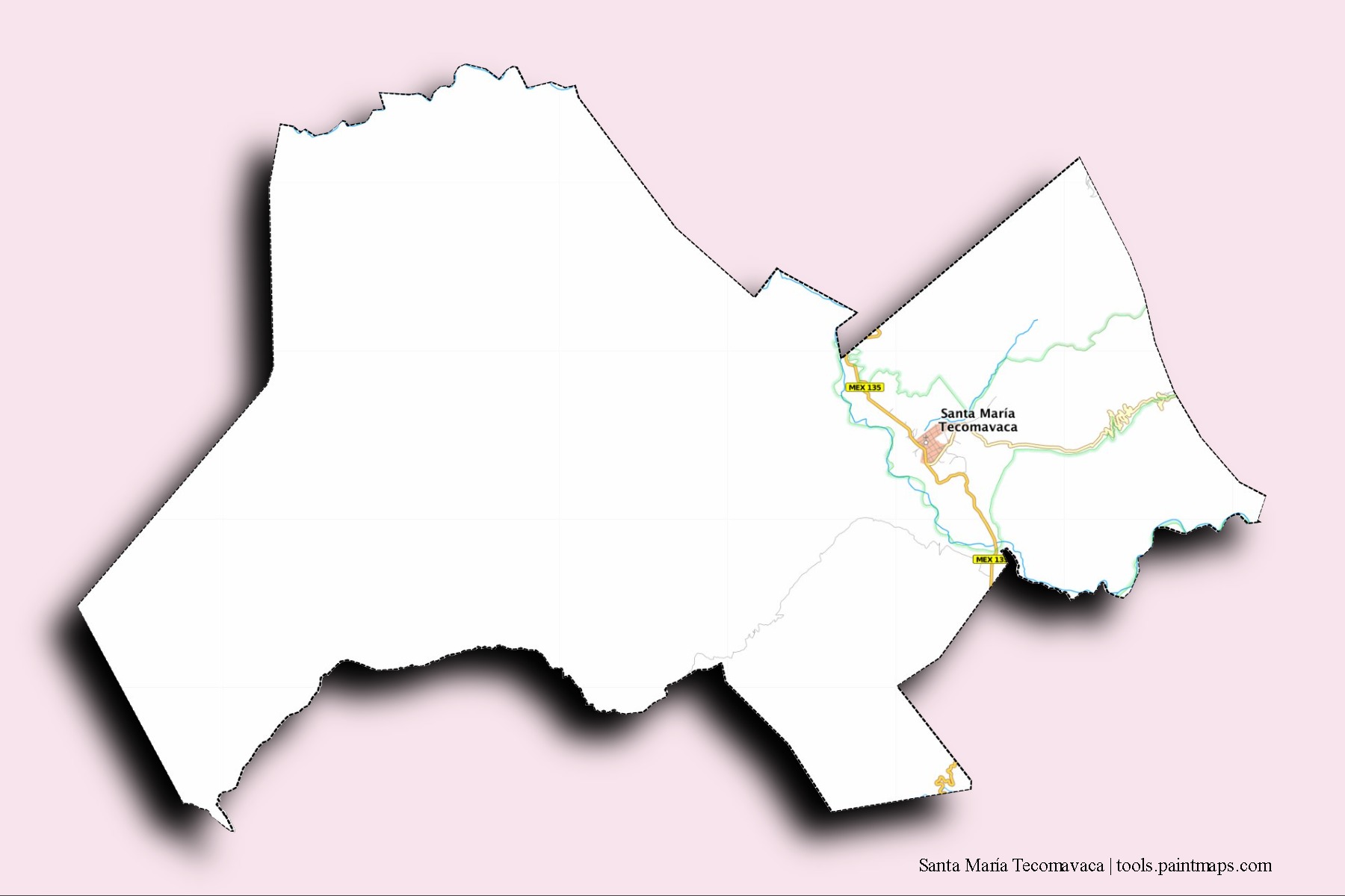 Santa María Tecomavaca neighborhoods and villages map with 3D shadow effect
