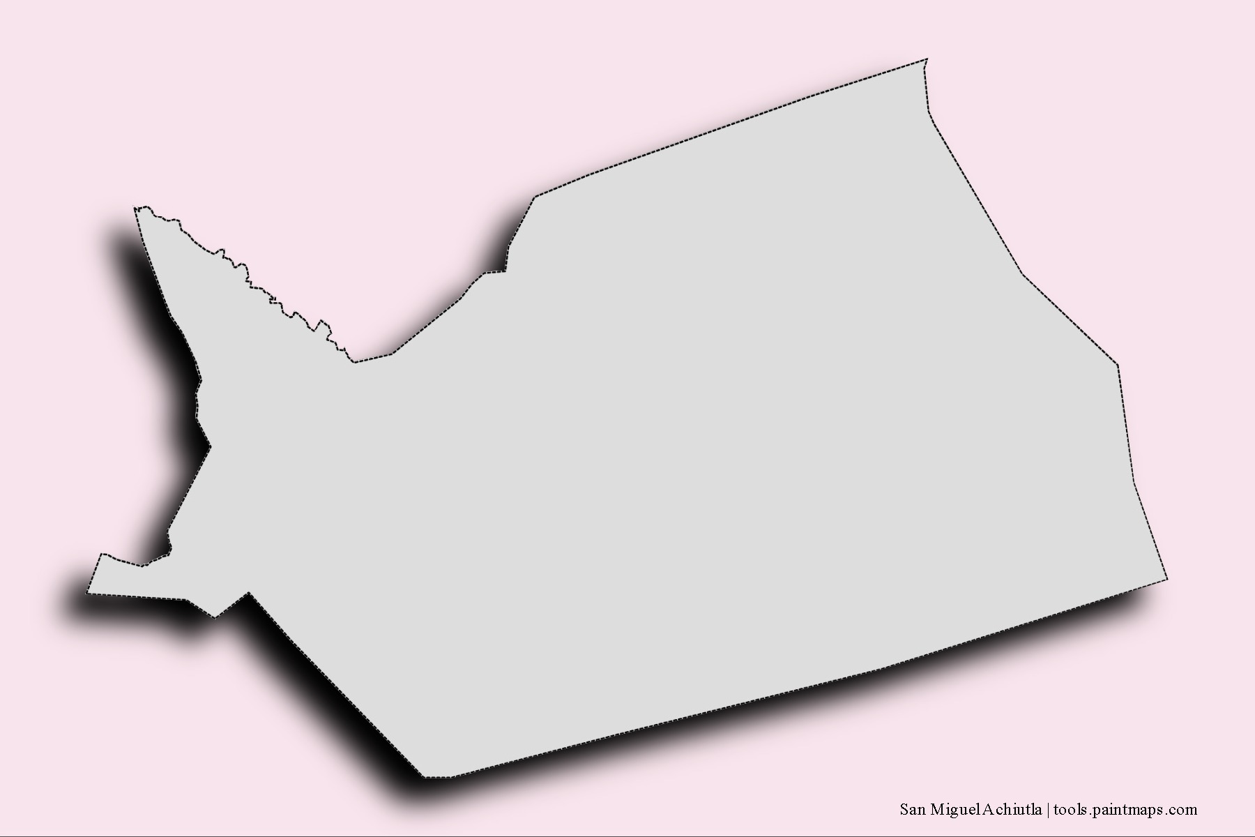 Mapa de barrios y pueblos de San Miguel Achiutla con efecto de sombra 3D