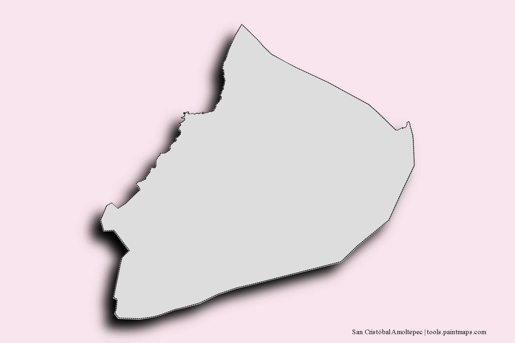 Mapa de barrios y pueblos de San Cristóbal Amoltepec con efecto de sombra 3D