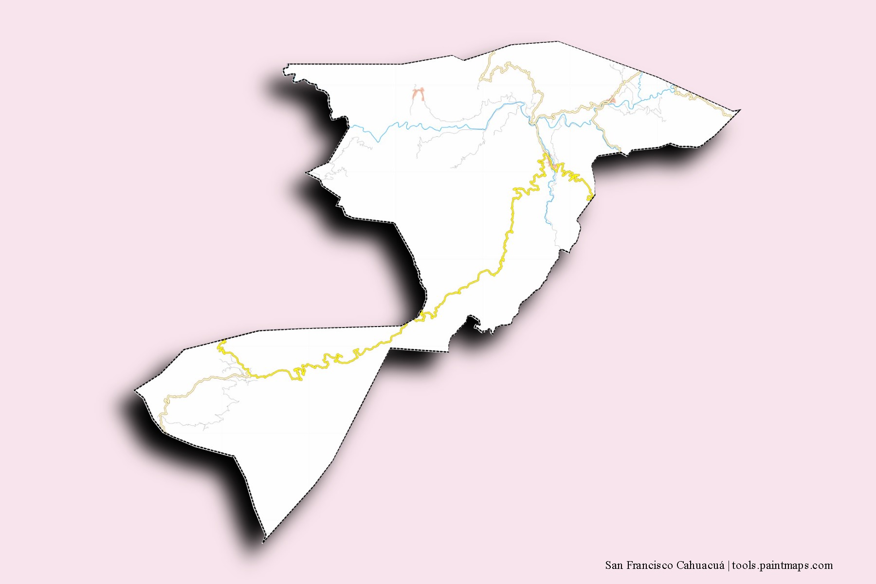 Mapa de barrios y pueblos de San Francisco Cahuacuá con efecto de sombra 3D