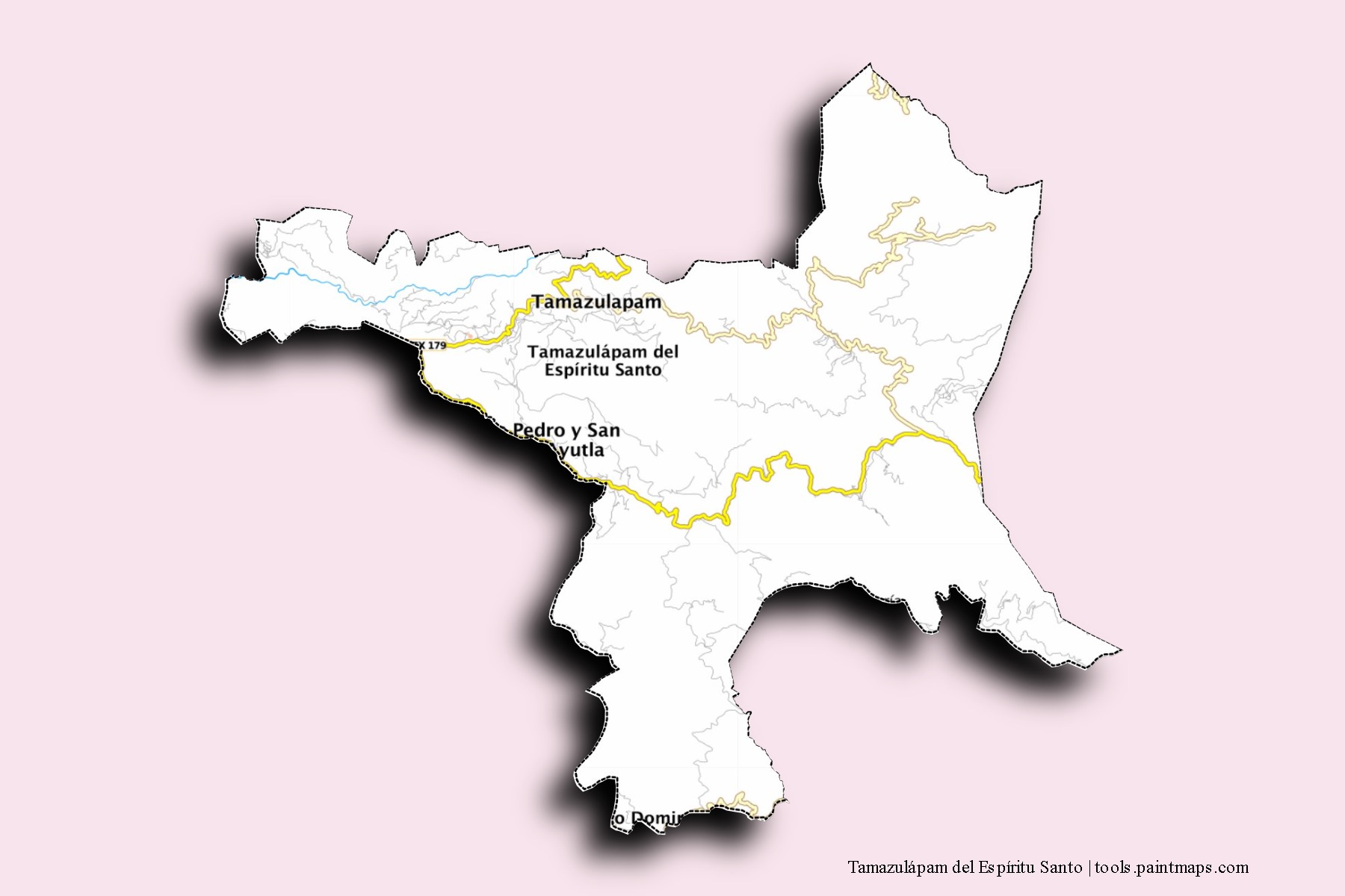 Tamazulapam del Espíritu Santo neighborhoods and villages map with 3D shadow effect