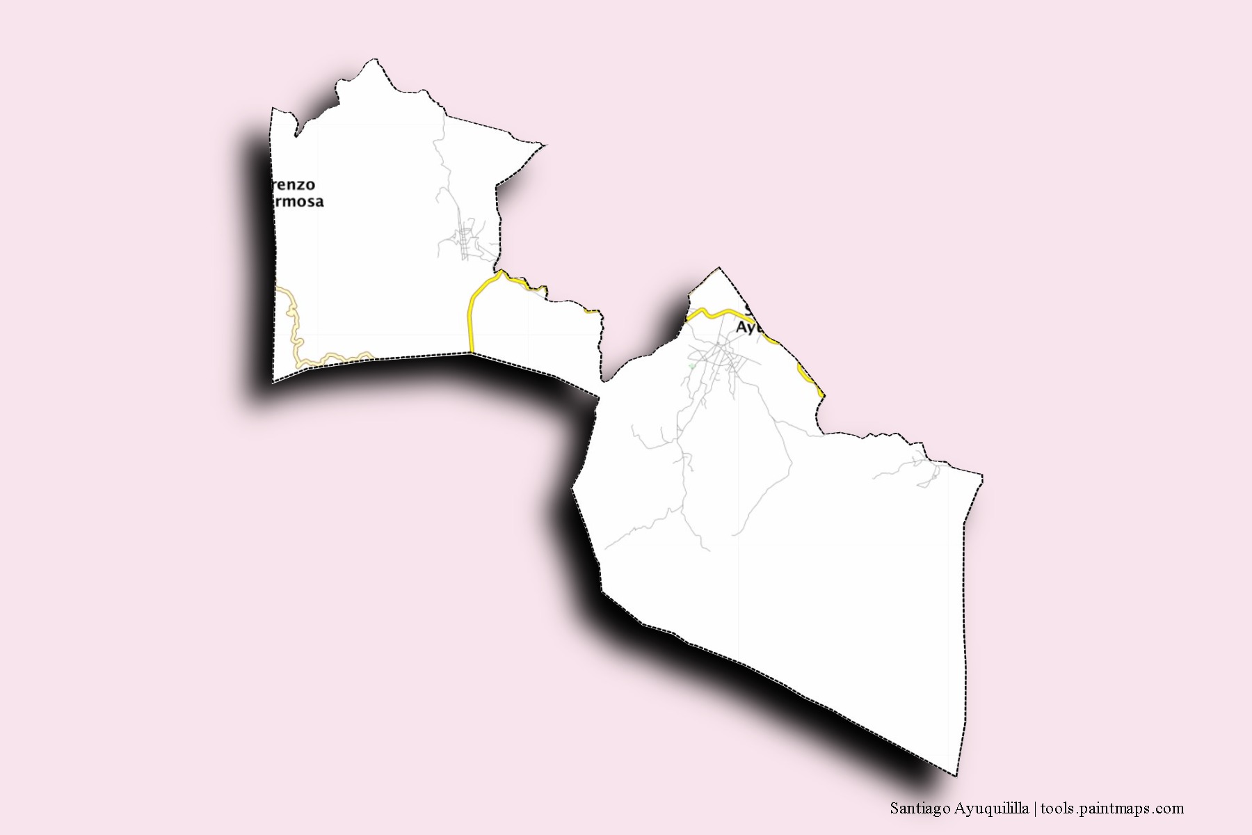 Santiago Ayuquililla neighborhoods and villages map with 3D shadow effect