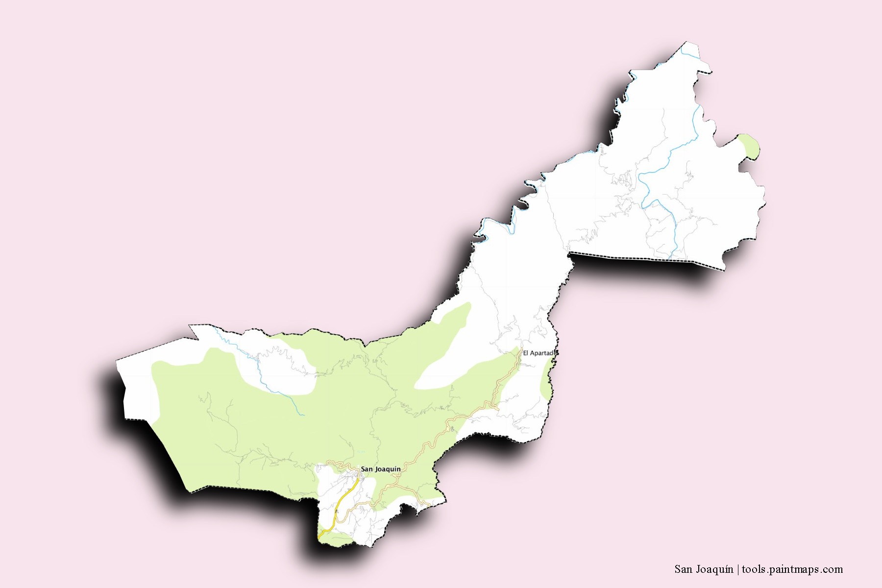 3D gölge efektli San Joaquín mahalleleri ve köyleri haritası