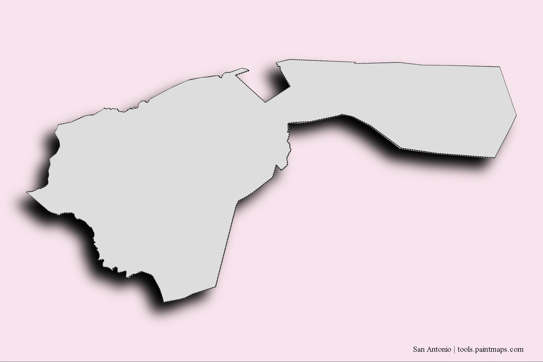 Mapa de barrios y pueblos de San Antonio con efecto de sombra 3D