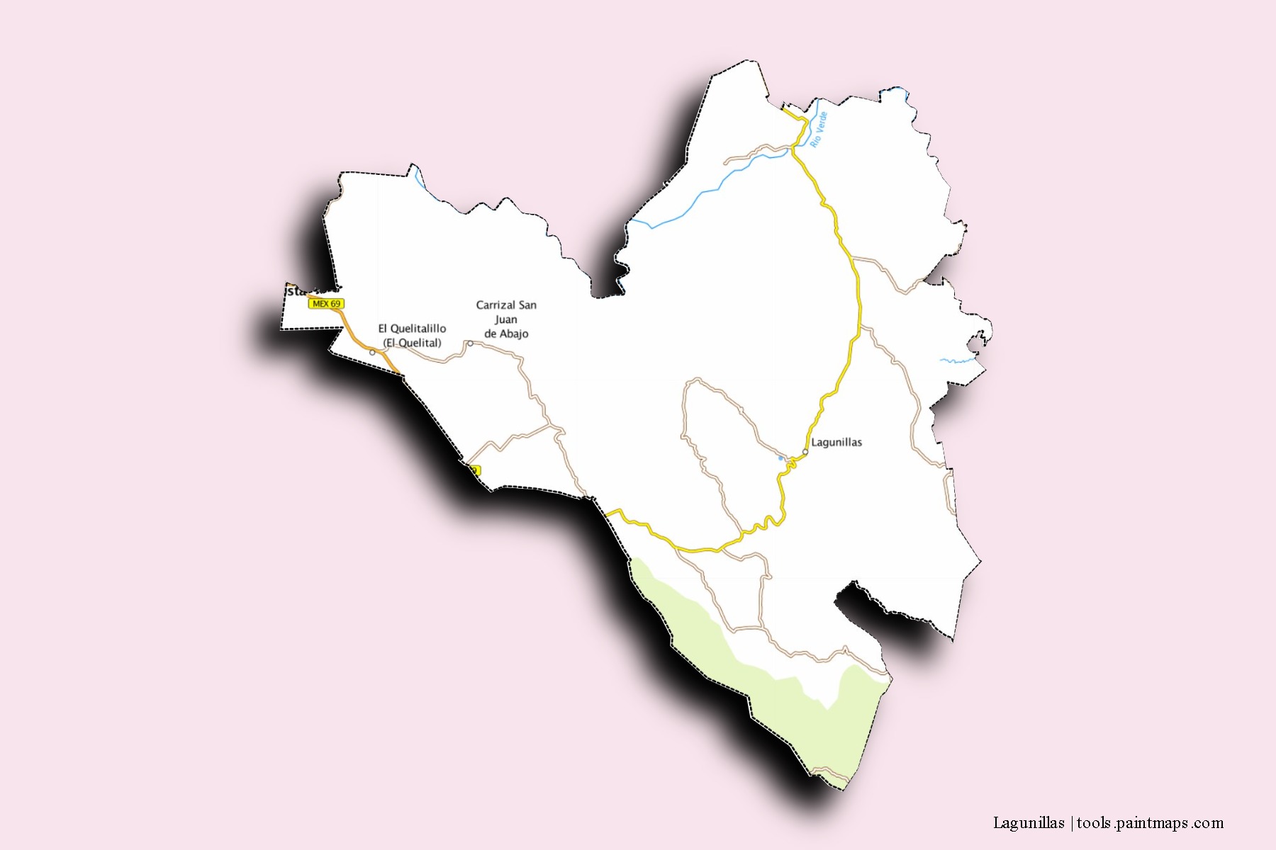 Mapa de barrios y pueblos de Lagunillas con efecto de sombra 3D