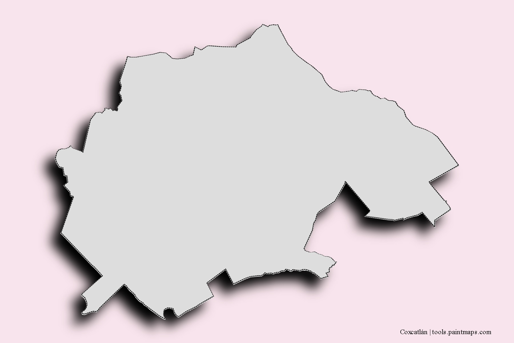 Mapa de barrios y pueblos de Coxcatlán con efecto de sombra 3D