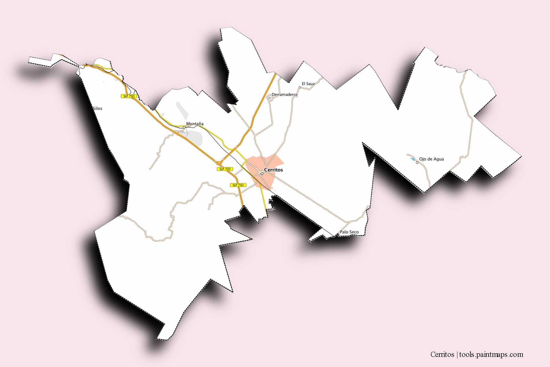 Cerritos neighborhoods and villages map with 3D shadow effect