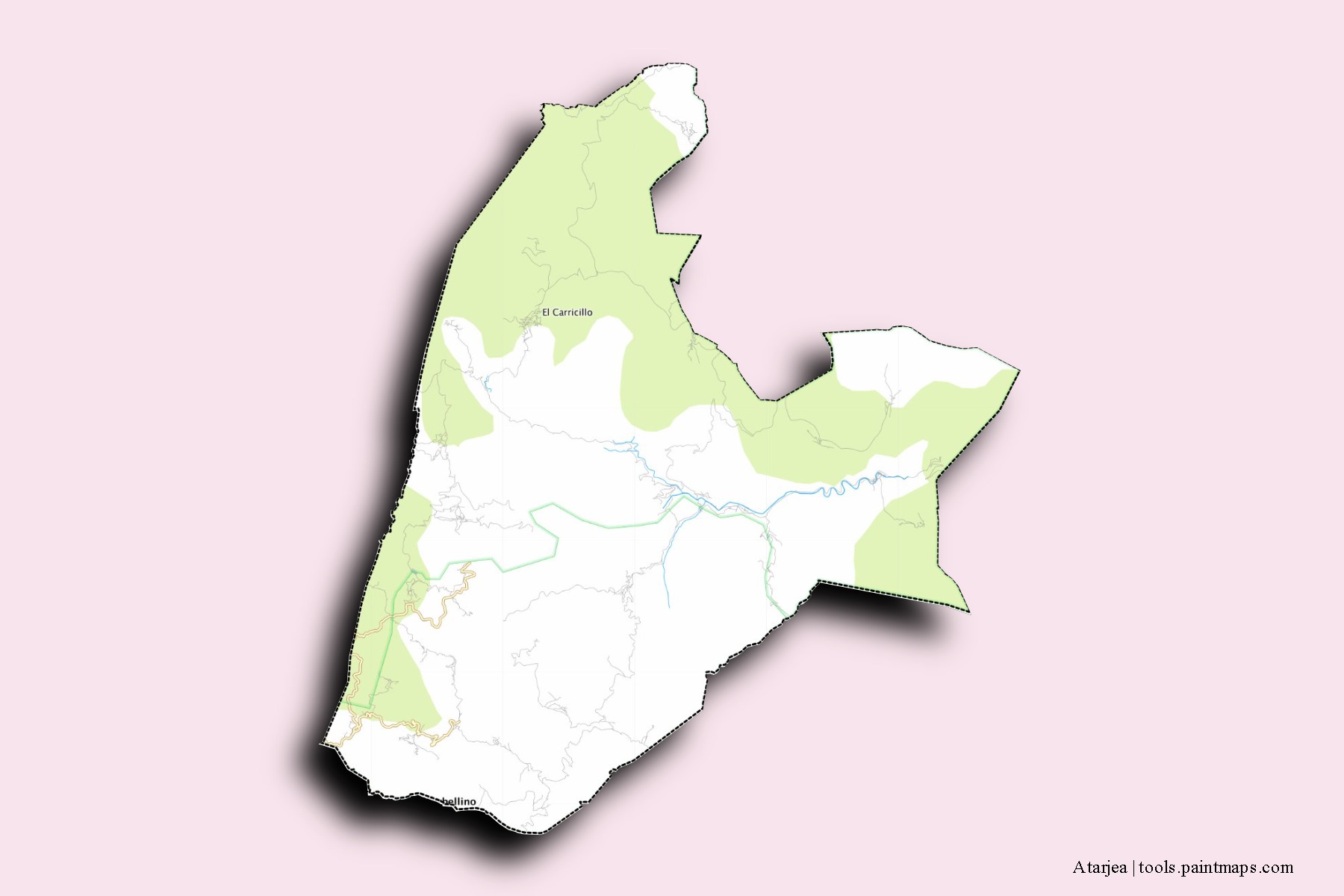 Mapa de barrios y pueblos de Atarjea con efecto de sombra 3D