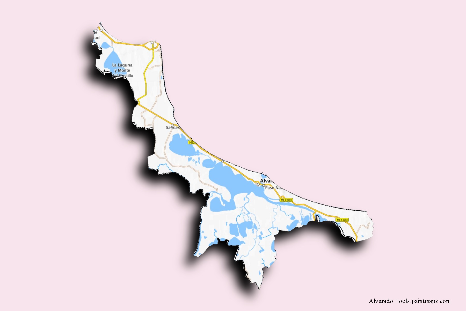 Alvarado neighborhoods and villages map with 3D shadow effect