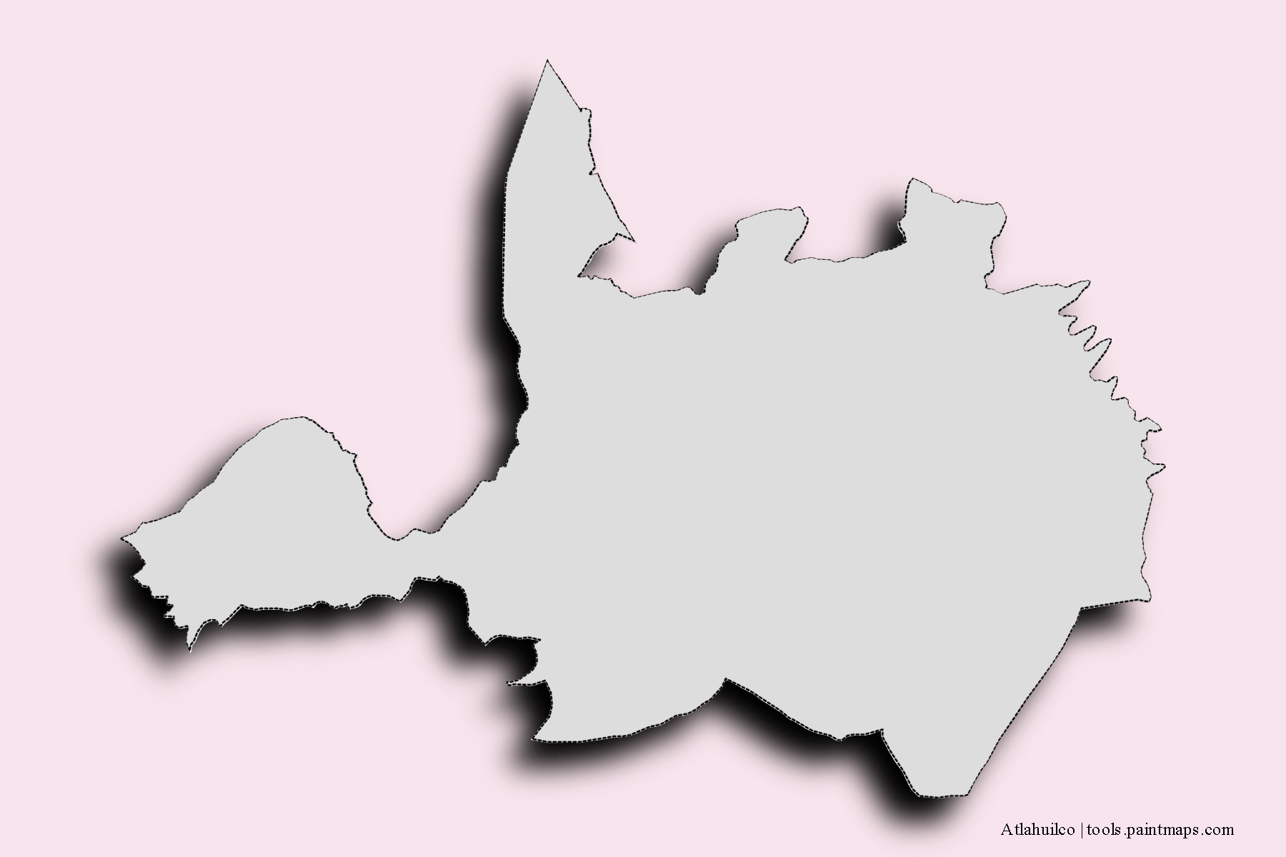 Mapa de barrios y pueblos de Atlahuilco con efecto de sombra 3D