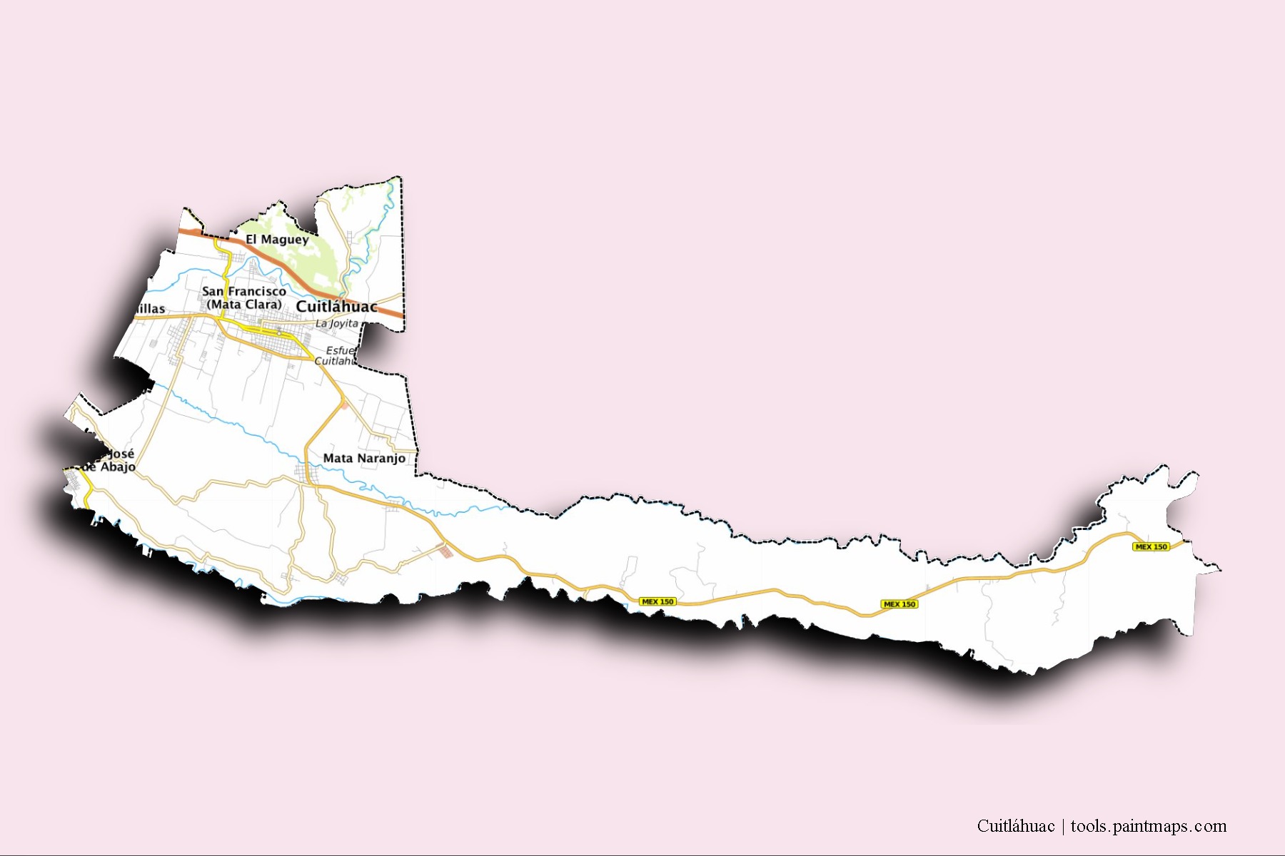 Cuitláhuac neighborhoods and villages map with 3D shadow effect