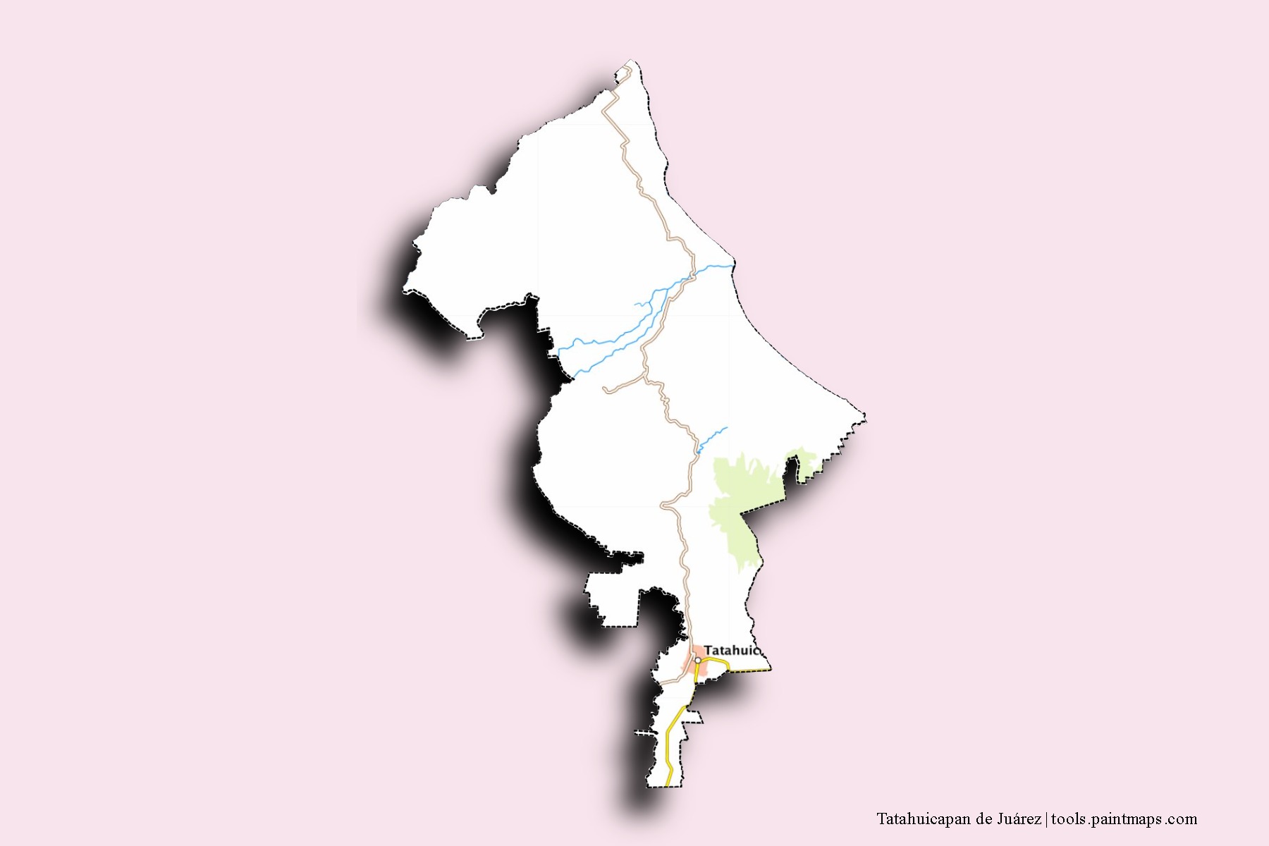 Tatahuicapan de Juárez neighborhoods and villages map with 3D shadow effect