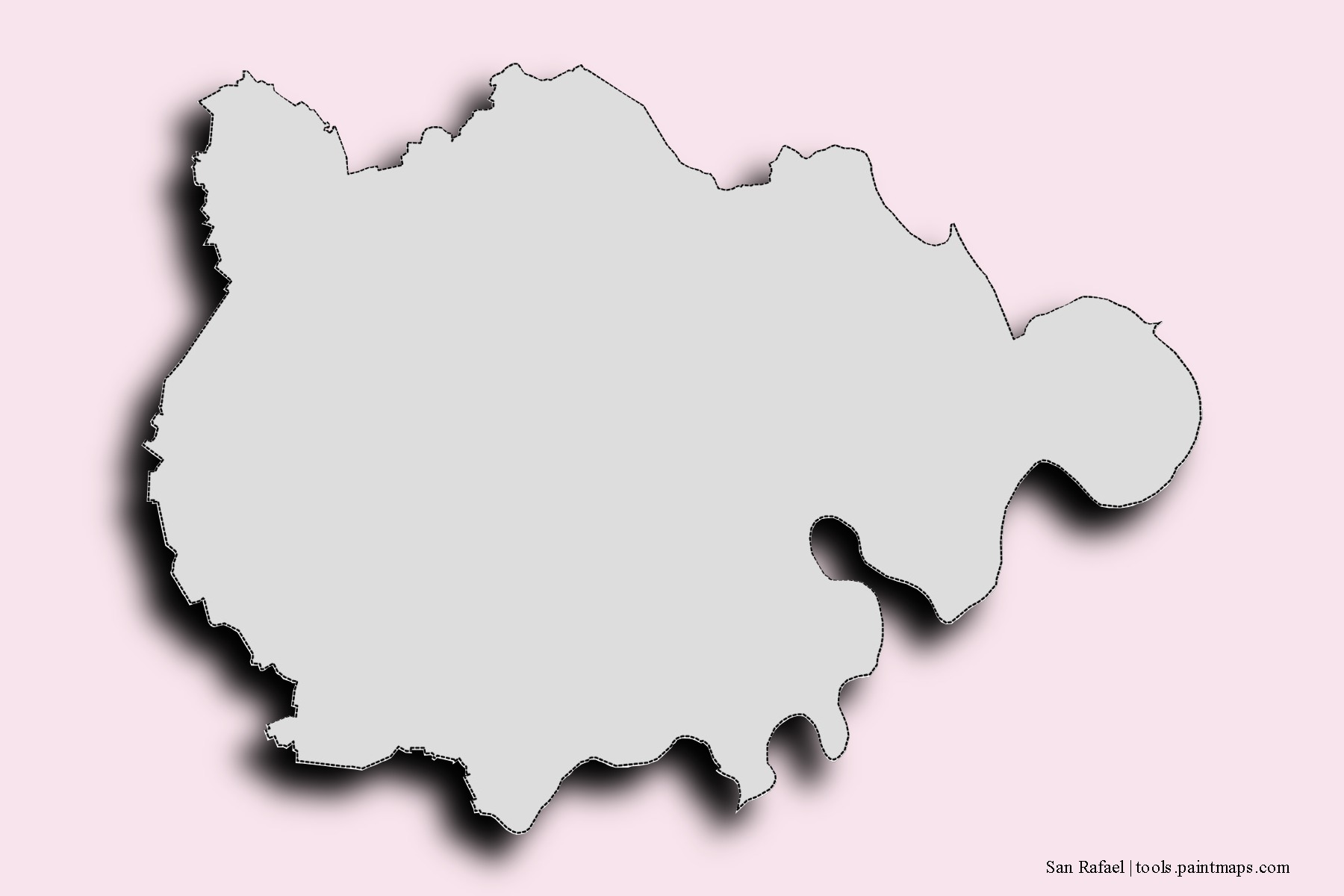 Mapa de barrios y pueblos de San Rafael con efecto de sombra 3D