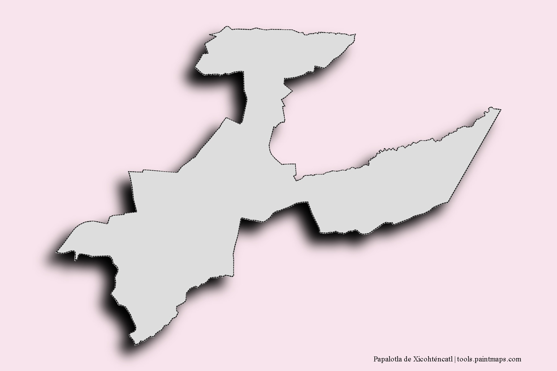 Mapa de barrios y pueblos de Papalotla de Xicohténcatl con efecto de sombra 3D